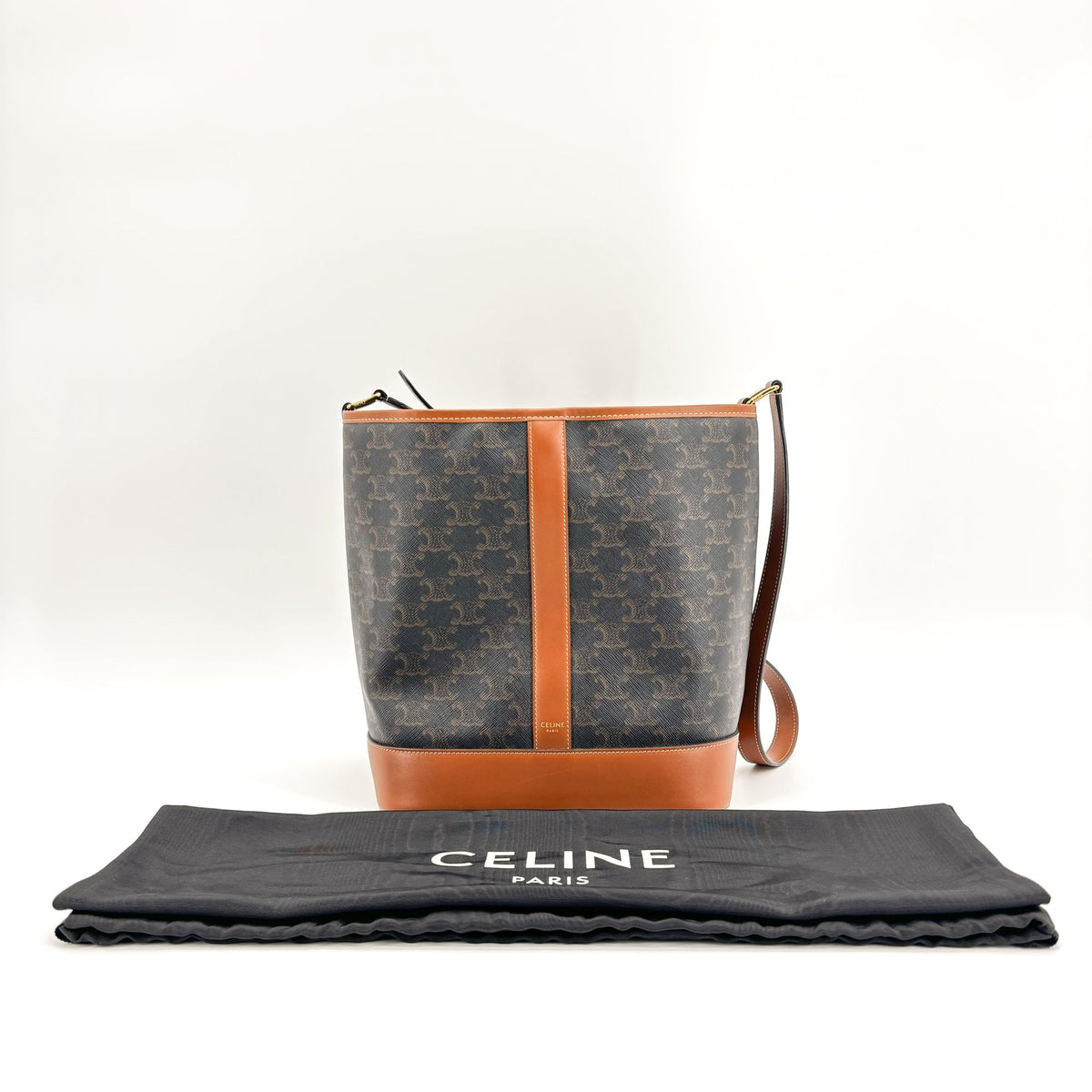 Celine Bucket Triomphe Coated Canvas Black Canvas Shoulder Bag Bag (Pre-Owned)