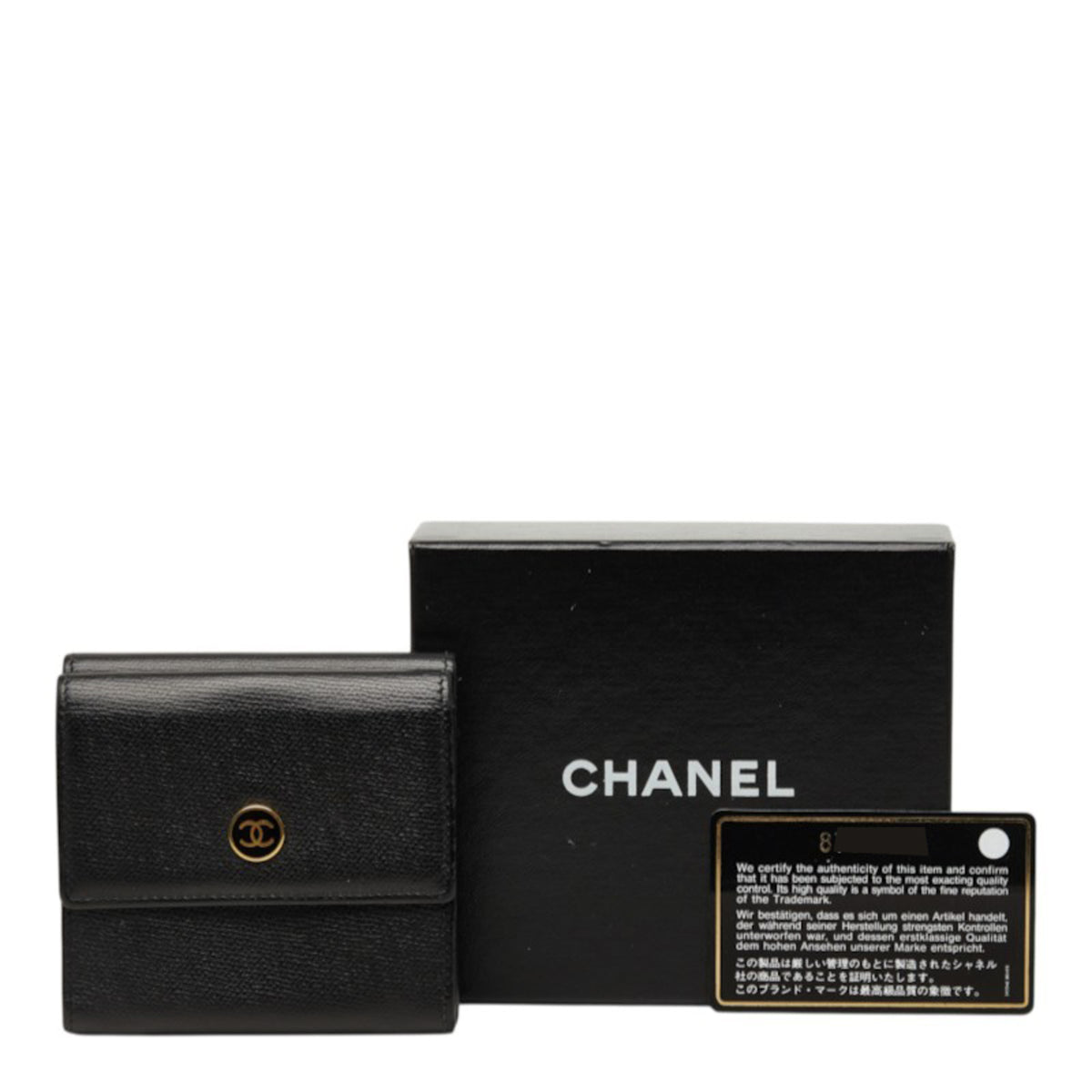 Chanel Cc Button Bi-Fold Leather Black Leather Wallets Accessory (Pre-Owned)