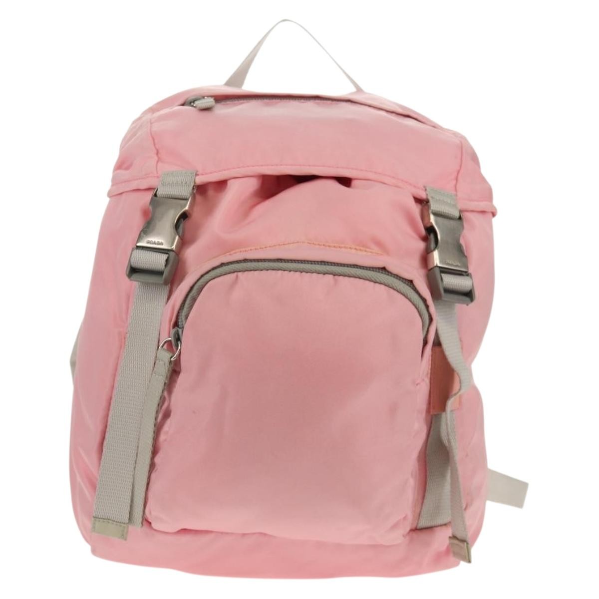 Prada Double Buckle Tessuto Pink Nylon Backpack Bag (Pre-Owned)