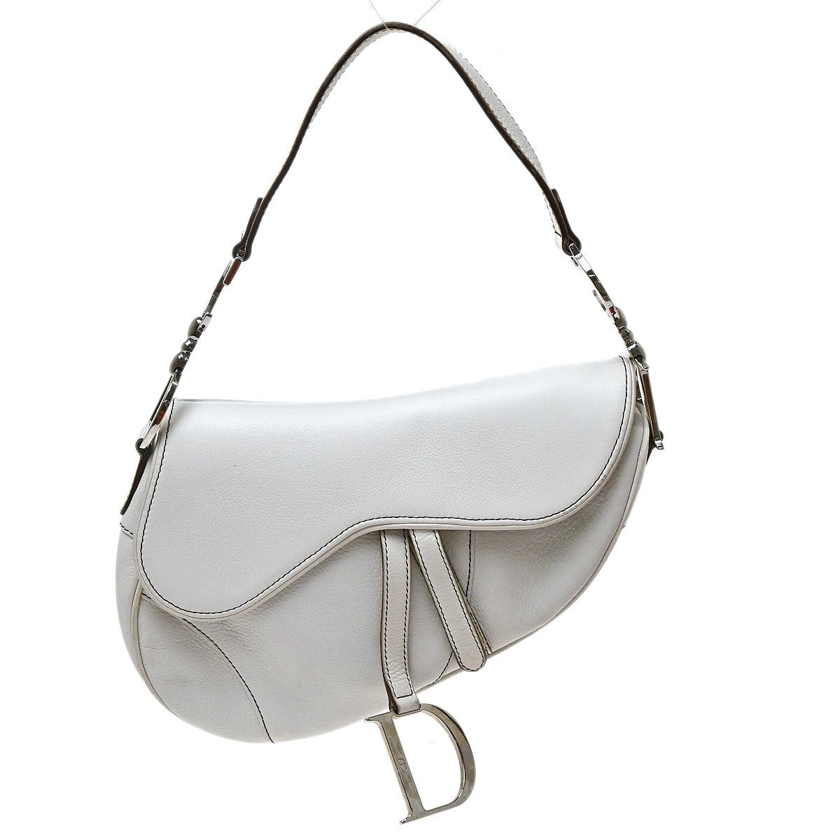 Christian Dior Vintage Saddle Leather White Leather Shoulder Bag Bag (Pre-Owned)