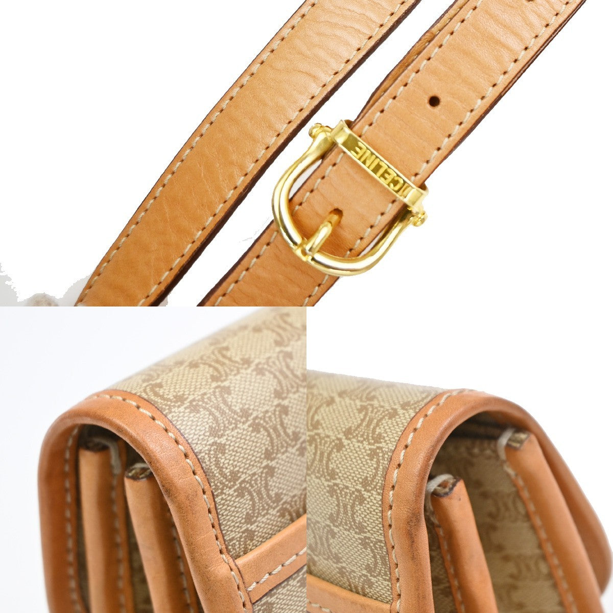 Celine Vintage Macadam Circle Logo Canvas And Leather Beige Pvc Shoulder Bag Bag (Pre-Owned)