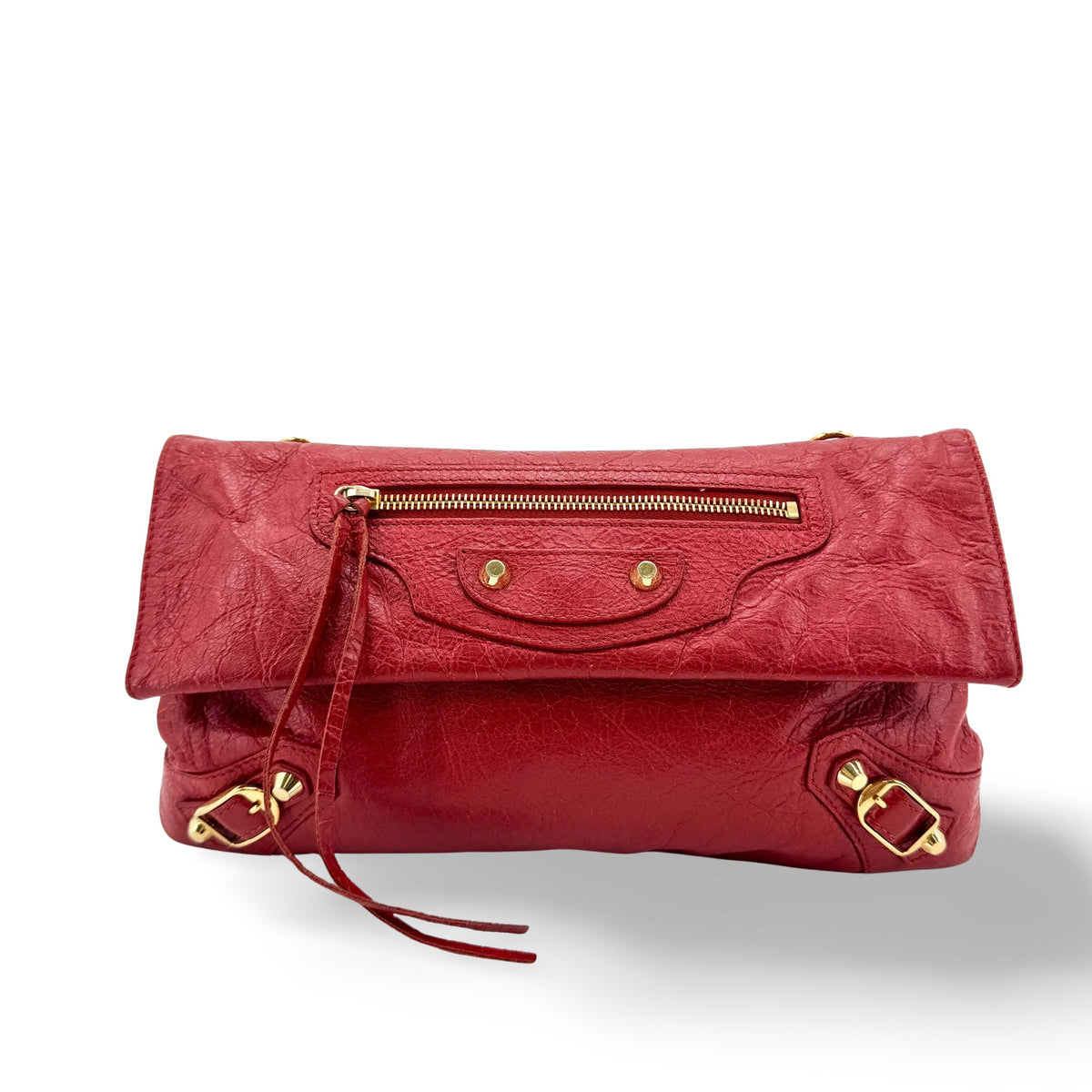 Balenciaga Classic Studs Envelope Strap Clutch Leather Red Leather Clutche & Pouche Bag (Pre-Owned)