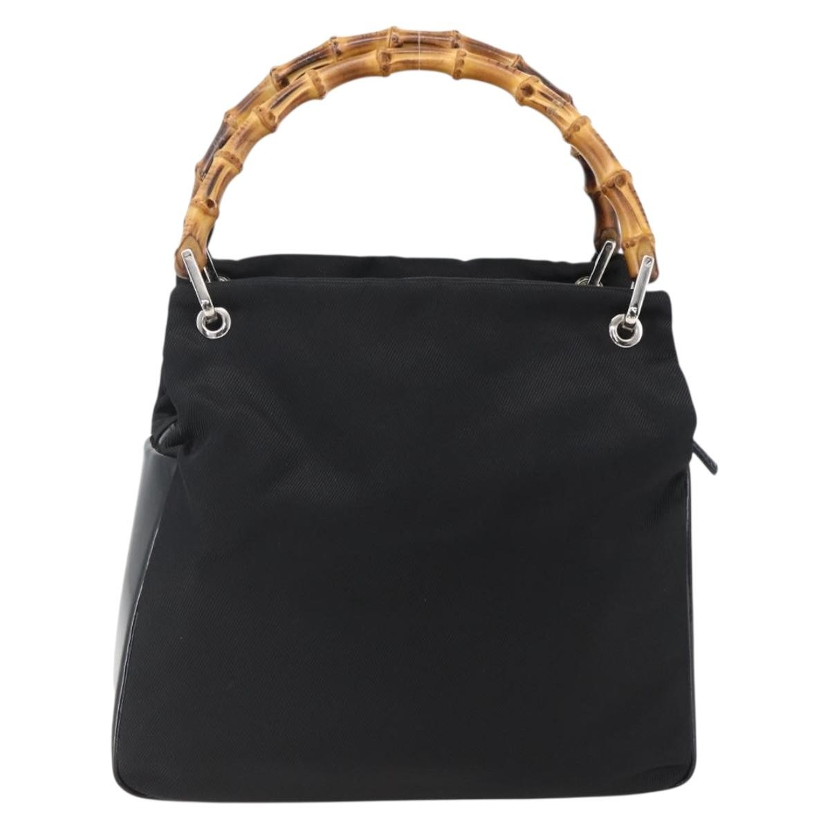 Gucci Vintage Bamboo Handle Tote Nylon Black Nylon Tote Bag Bag (Pre-Owned)