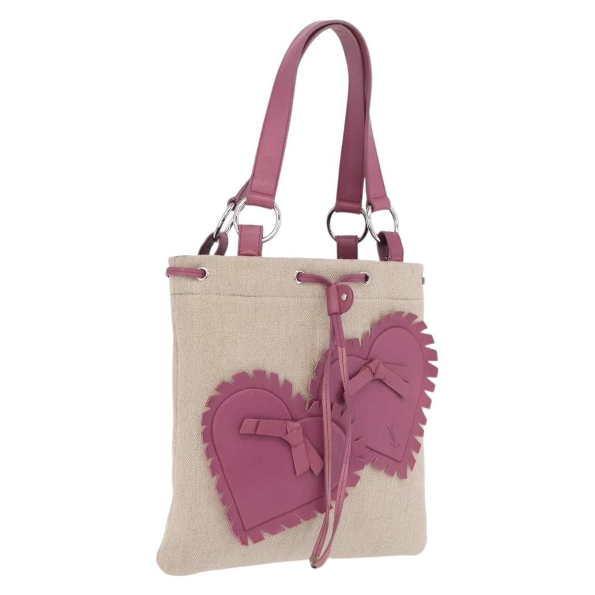 Saint Laurent Kahala Heart Tote Canvas Beige Canvas Tote Bag Bag (Pre-Owned)