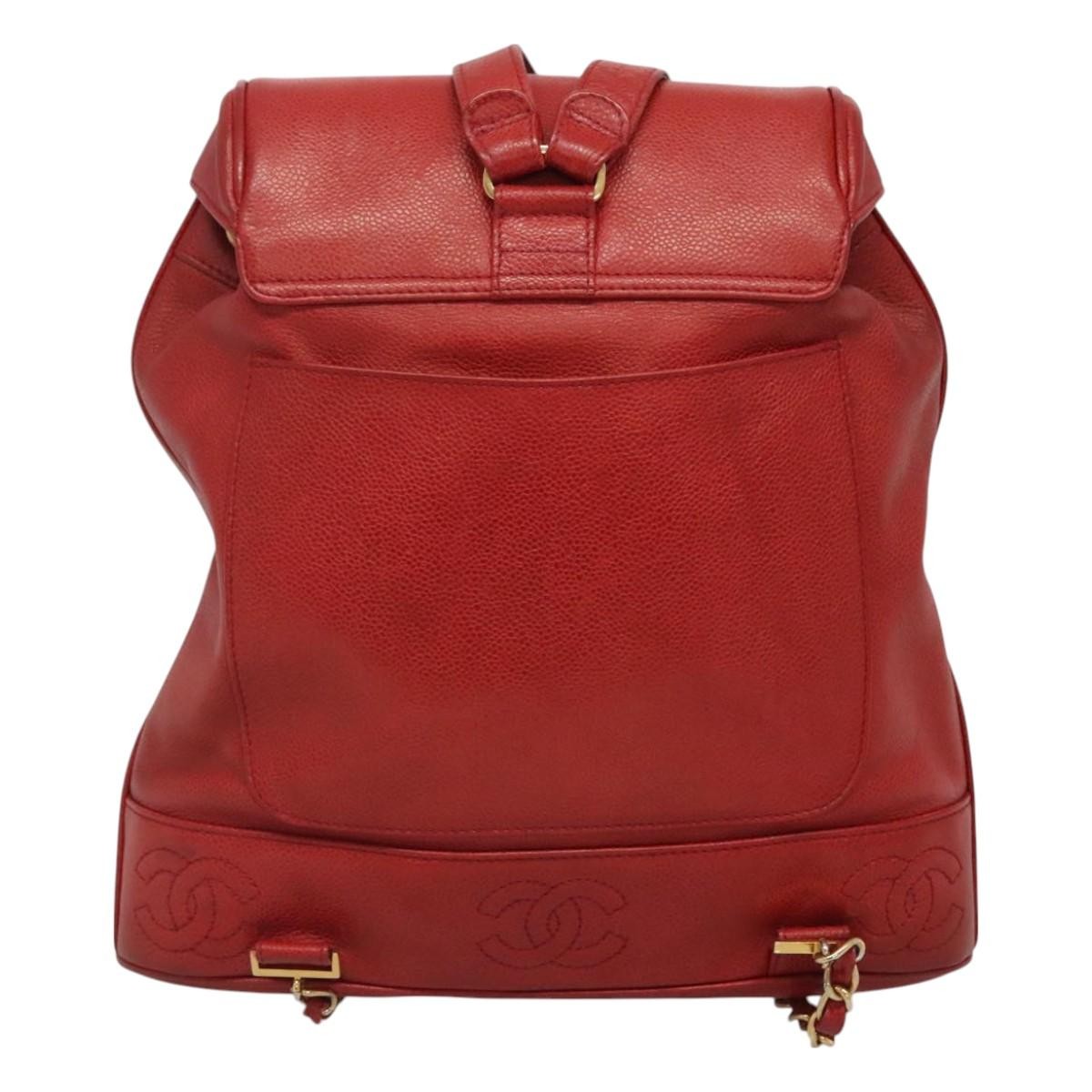 Chanel Vintage Caviar Red Leather Backpack Bag (Pre-Owned)