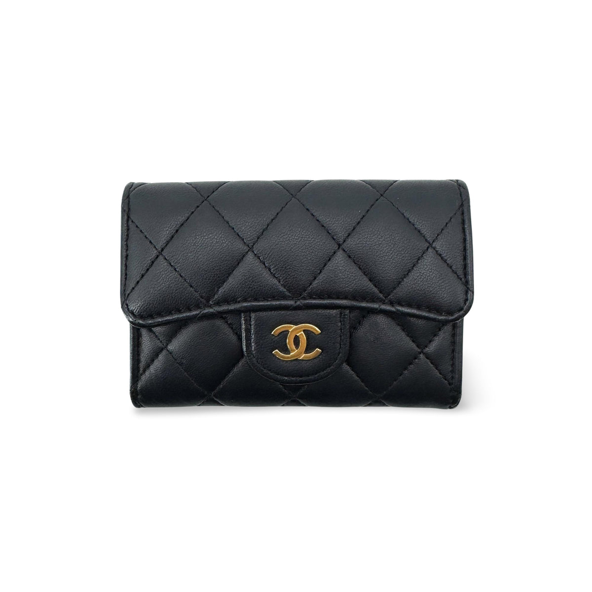 Chanel Classic Flap Card Holder Quilted Caviar Black Leather Card Holders Accessory (Pre-Owned)