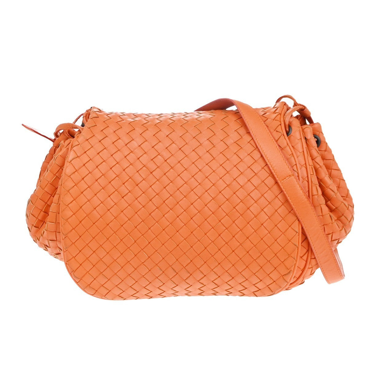 Bottega Veneta Intrecciato Shoulder Leather Orange Leather Handbag (Pre-Owned)
