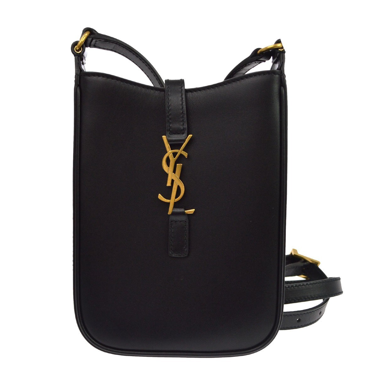 Saint Laurent Le 5 A 7 Vertical Leather Black Leather Shoulder Bag Bag (Pre-Owned)