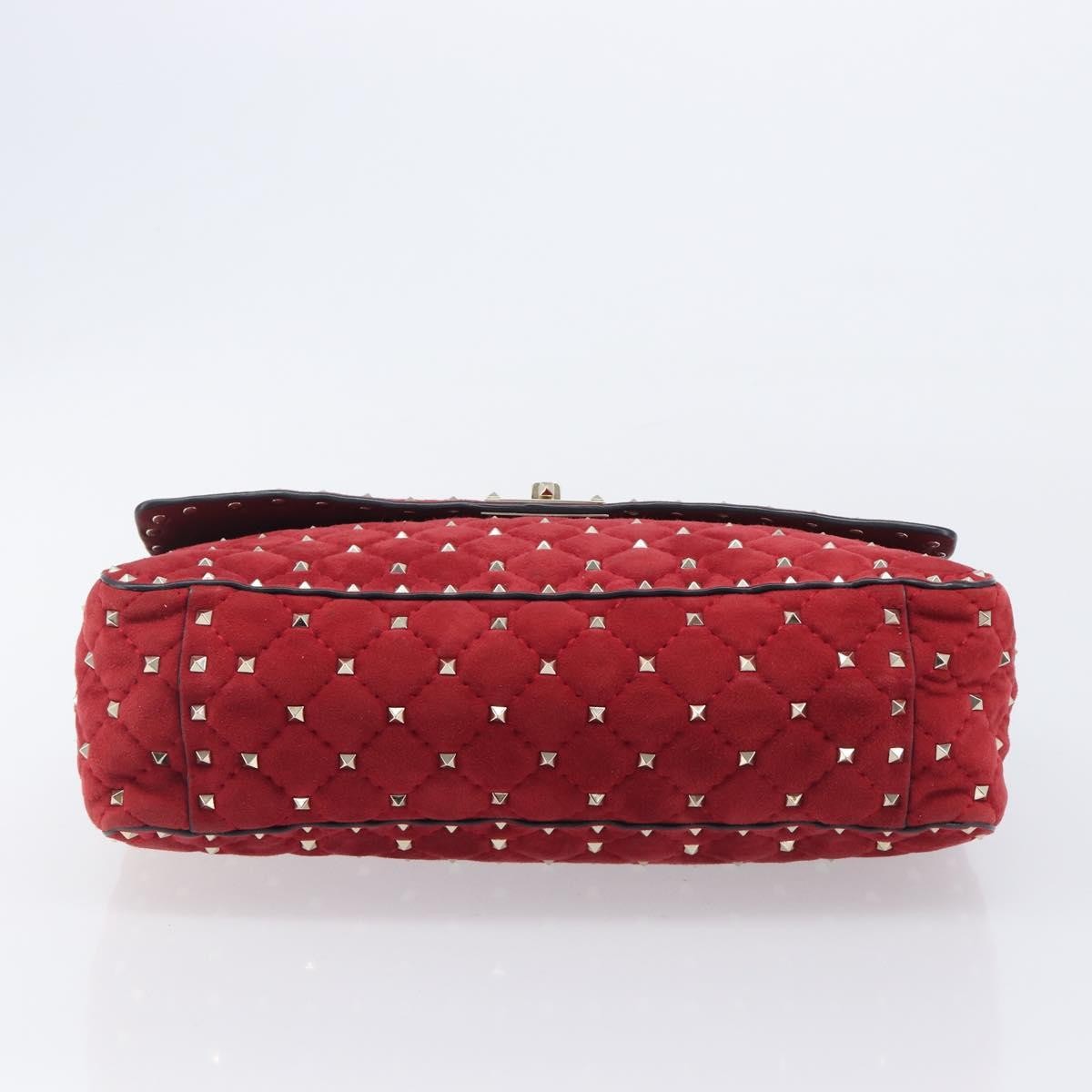 Valentino Garavani Rockstud Spike Flap Quilted Suede Red Suede Handbag (Pre-Owned)