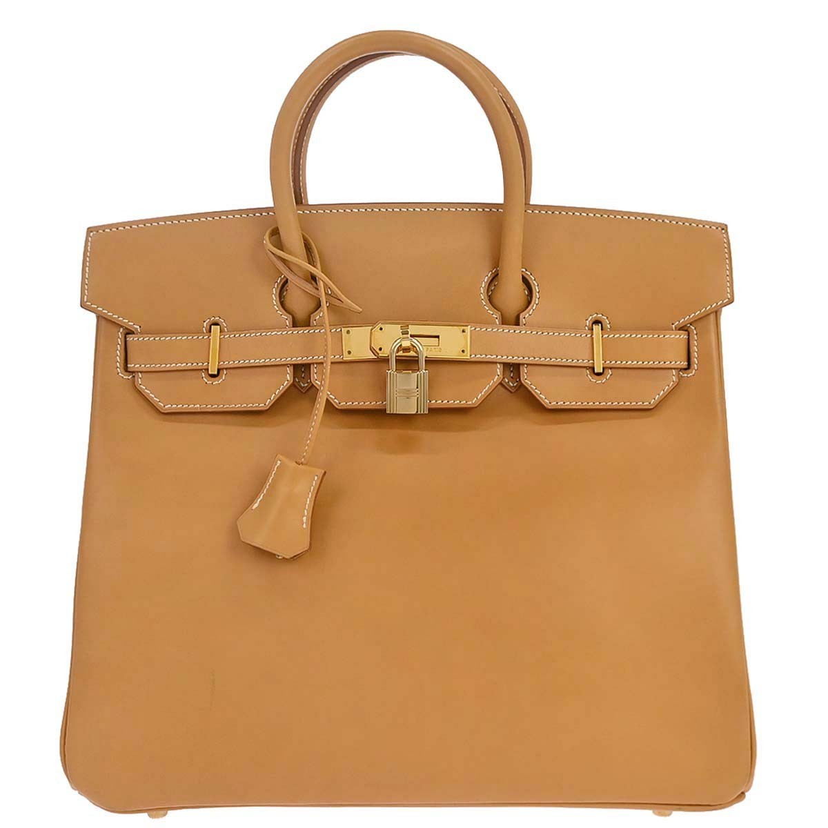 Hermes Hac Birkin Brown Vache Natural With Gold Hardware Neutral Leather Handbag (Pre-Owned)