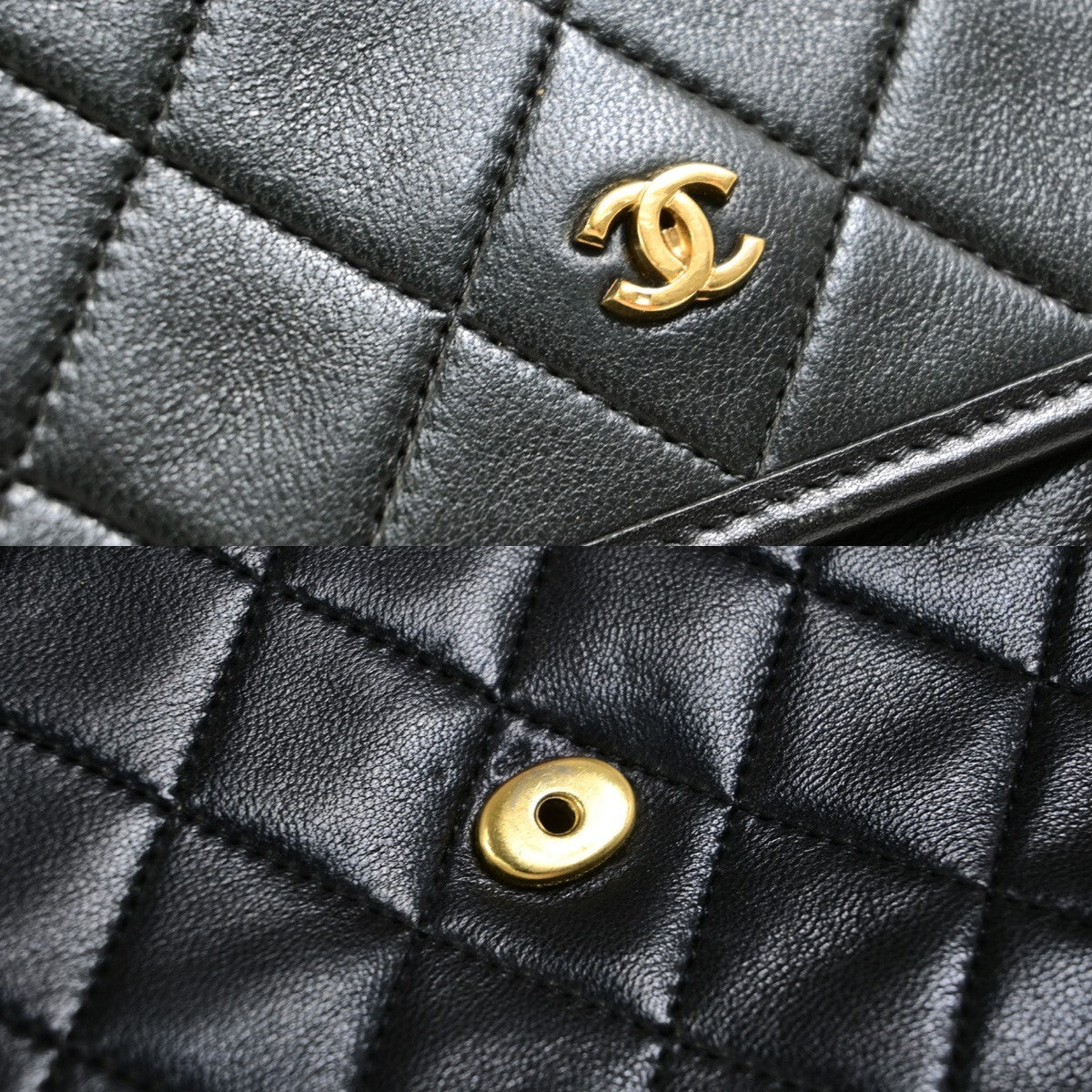 Chanel Vintage Round Flap Quilted Lambskin Black Leather Bag (Pre-Owned)