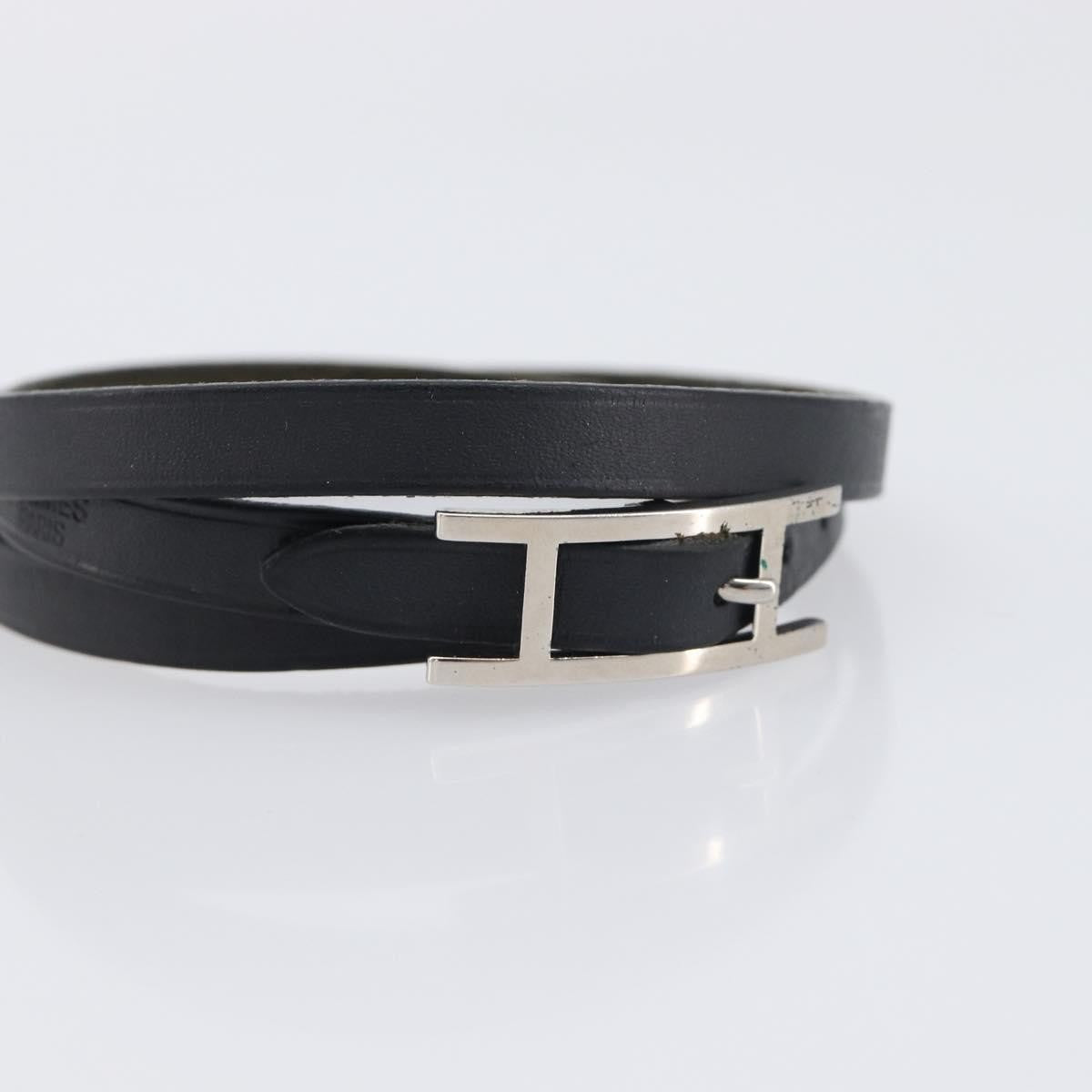Hermes Hapi 3 Leather With Metal Black Leather Bracelet Jewelry (Pre-Owned)