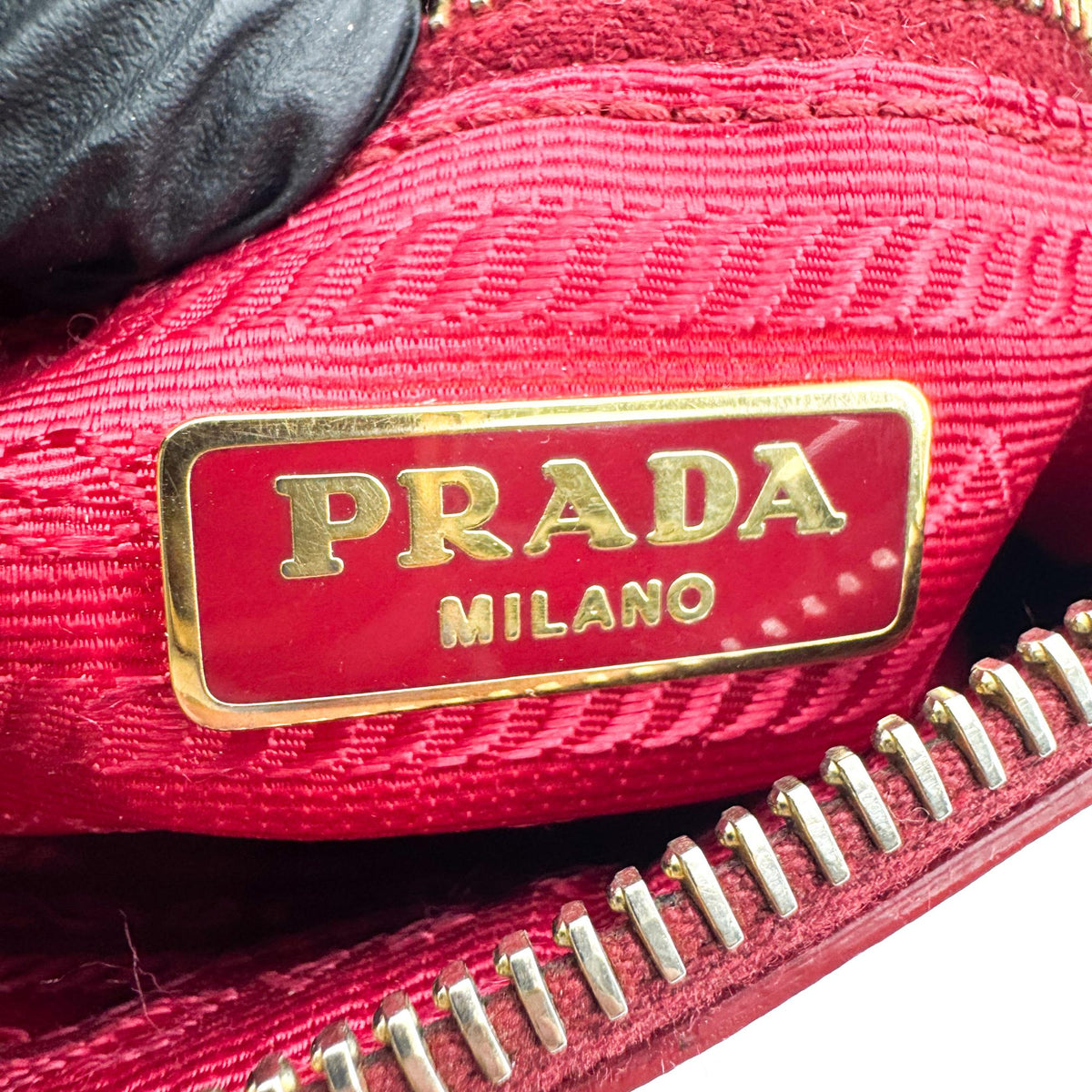 Prada Zip Saffiano Leather Red Leather Shoulder Bag Bag (Pre-Owned)