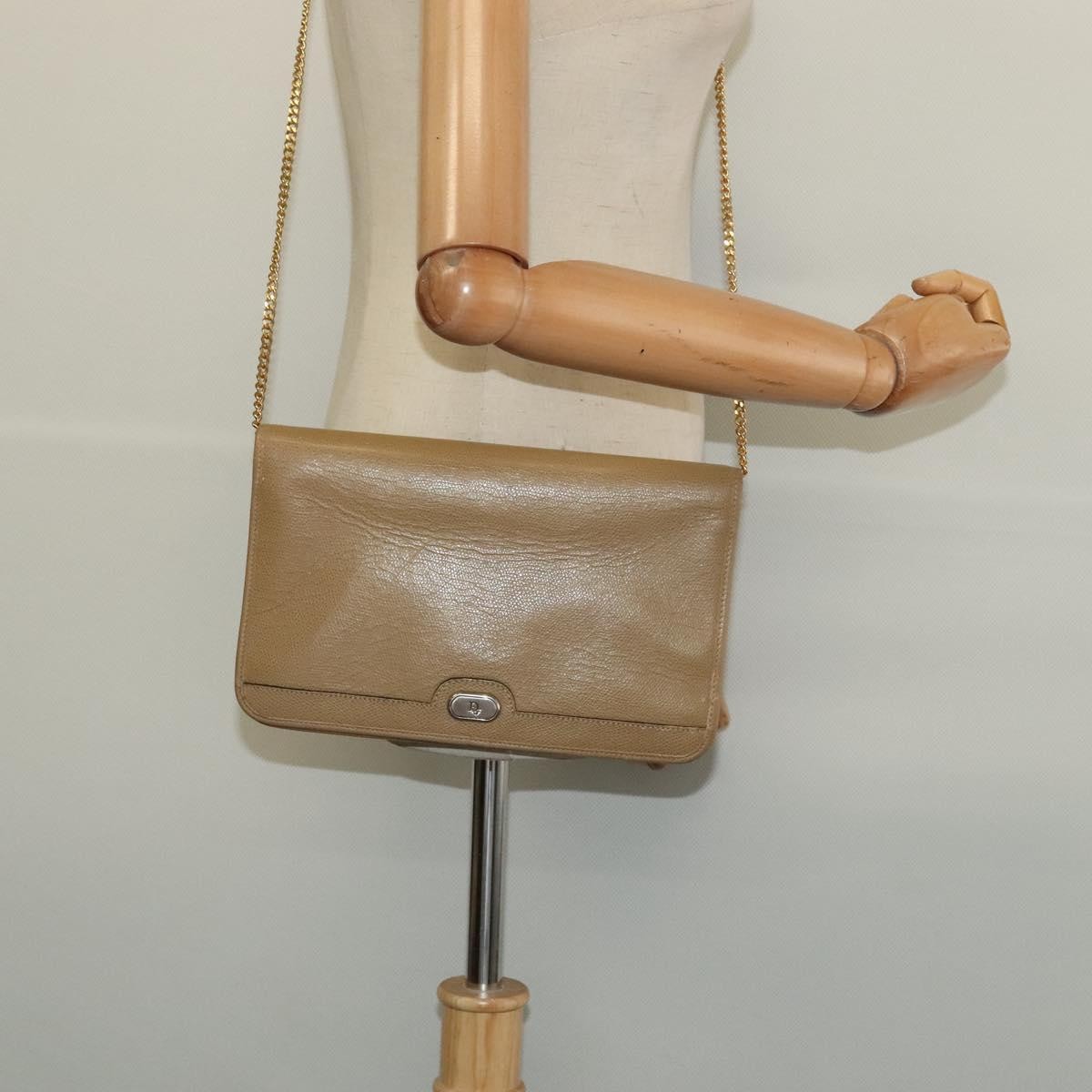Christian Dior Vintage Chain Flap Leather Beige Leather Shoulder Bag Bag (Pre-Owned)