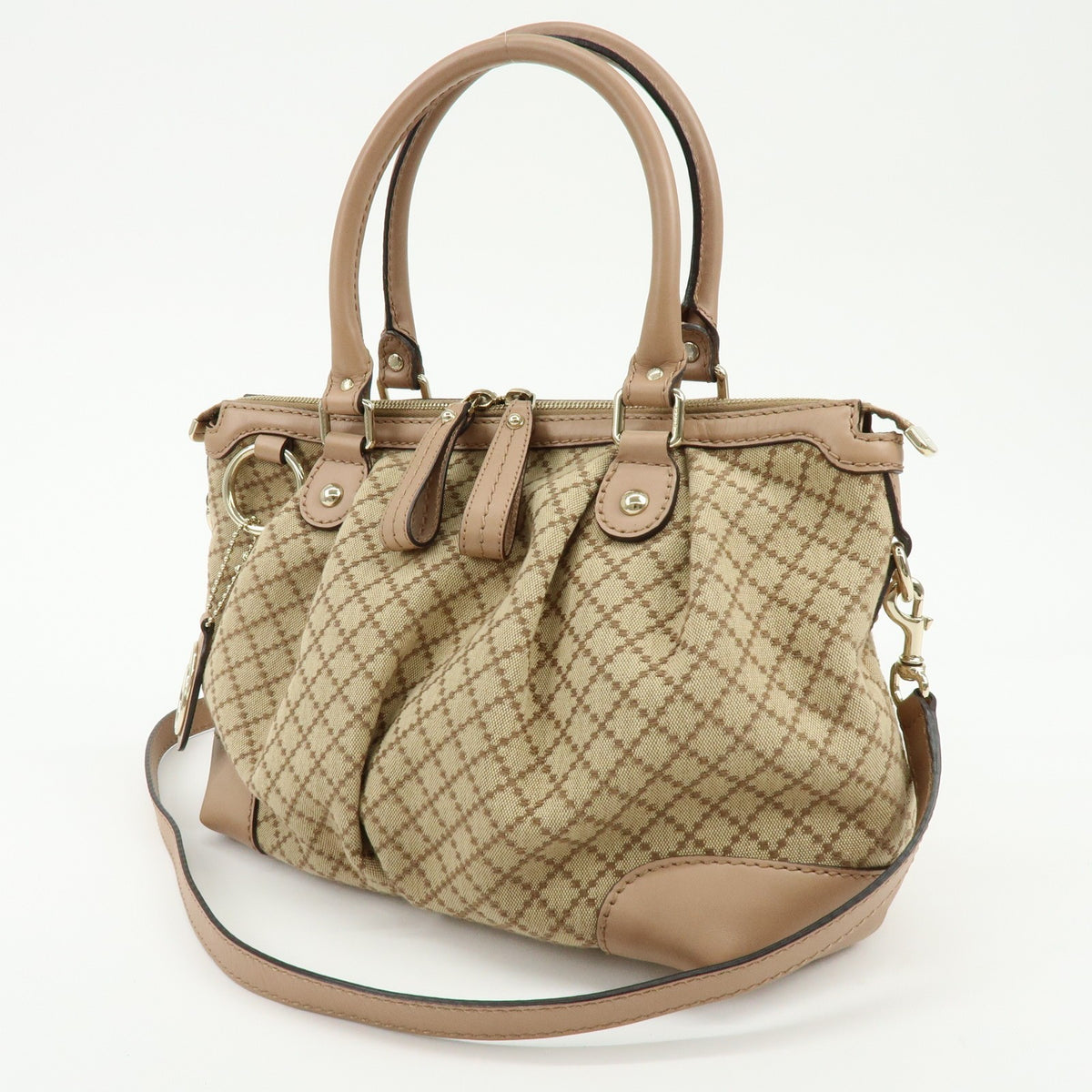 Gucci Sukey Diamante Canvas With Leather Beige Canvas Tote Bag Bag (Pre-Owned)