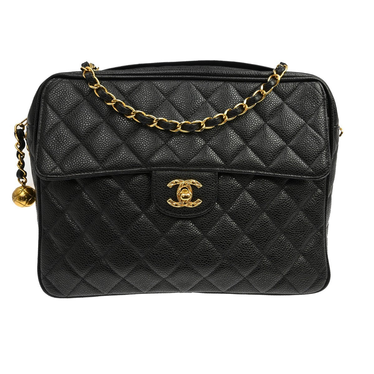 Chanel Vintage Front Pocket Quilted Caviar Black Leather Shoulder Bag Bag (Pre-Owned)