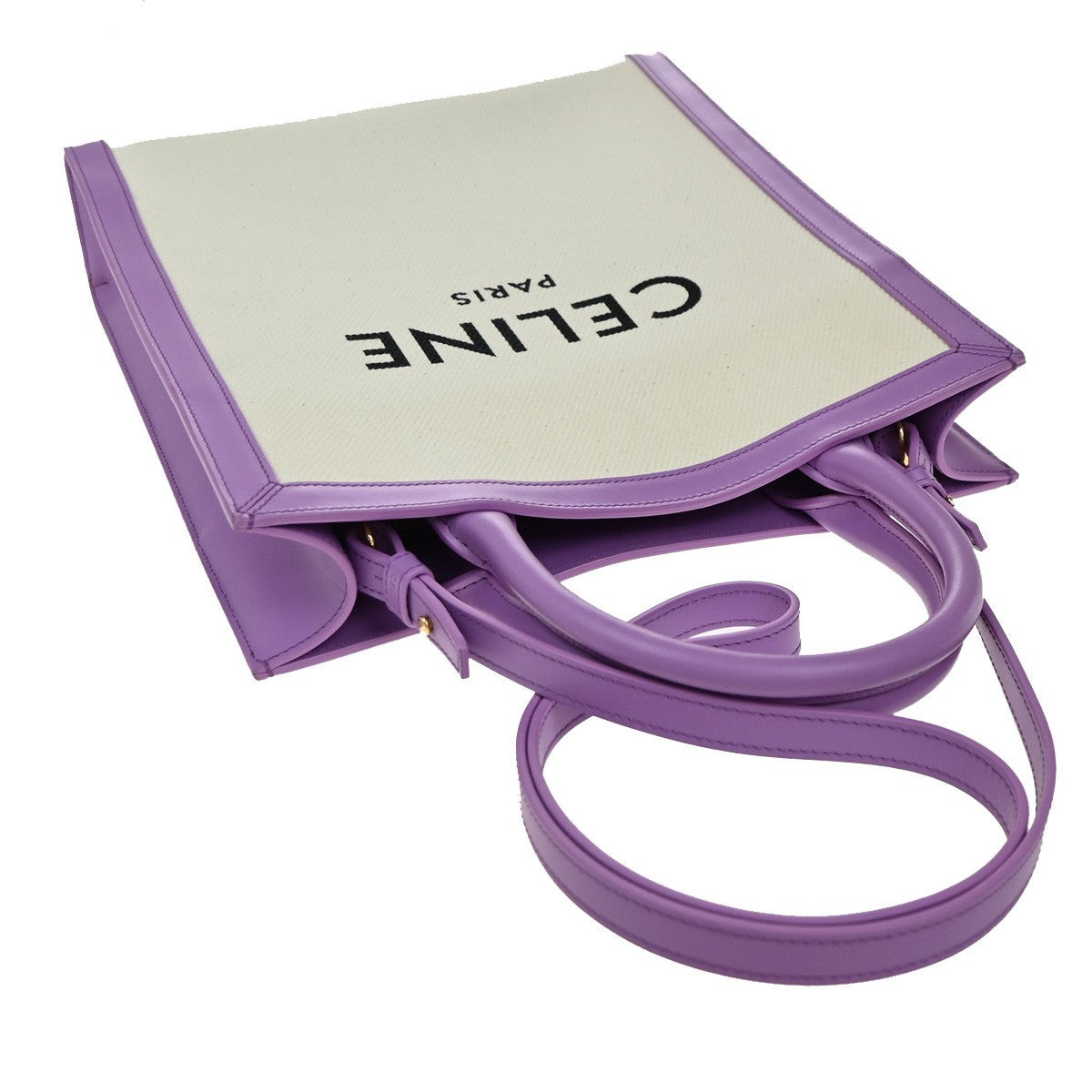 Celine Vertical Cabas Tote Canvas With Leather Purple Canvas Tote Bag Bag (Pre-Owned)