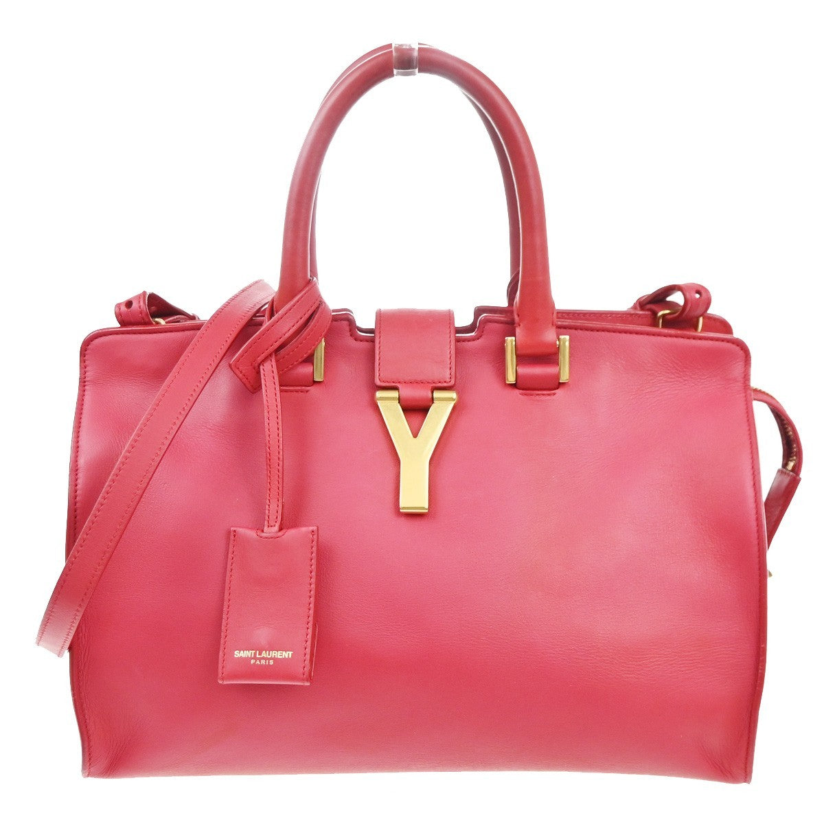Saint Laurent Classic Y Cabas Leather Red Leather Tote Bag Bag (Pre-Owned)