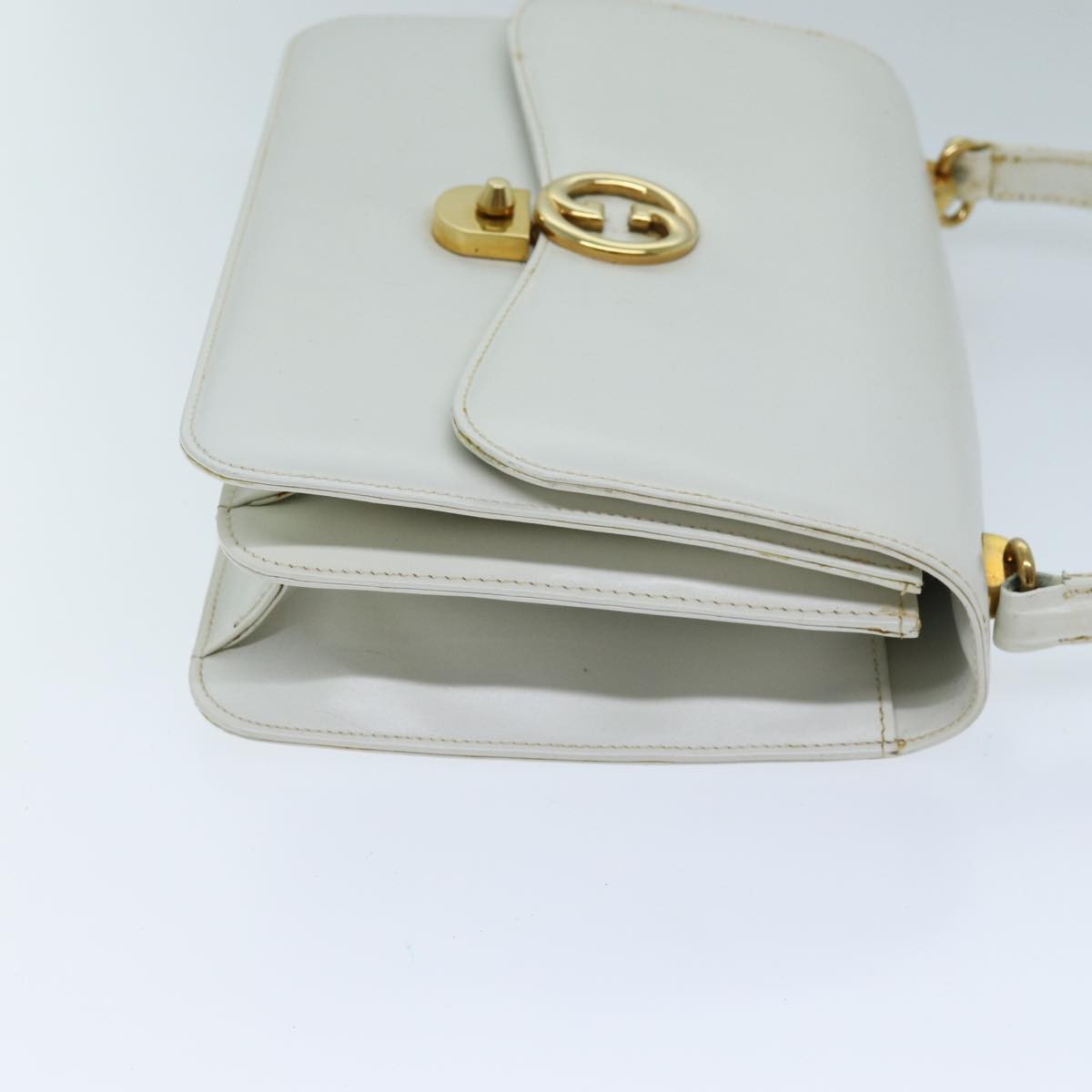 Gucci 1973 Flap Top Handle Leather White Leather Handbag (Pre-Owned)