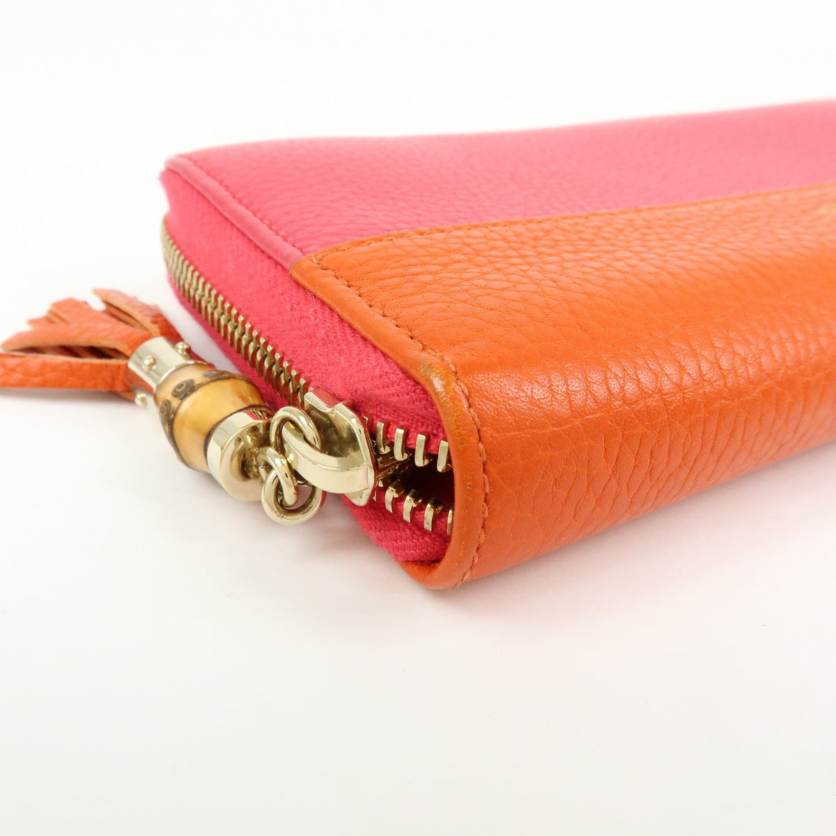 Gucci Bamboo Tassel Zip Leather Pink Leather Wallets Accessory (Pre-Owned)