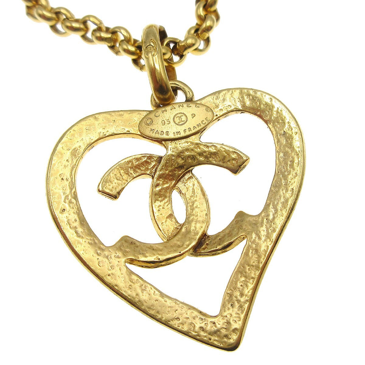 Chanel Cc Heart Pendant Metal Gold Gold_Plated Necklace Jewelry (Pre-Owned)
