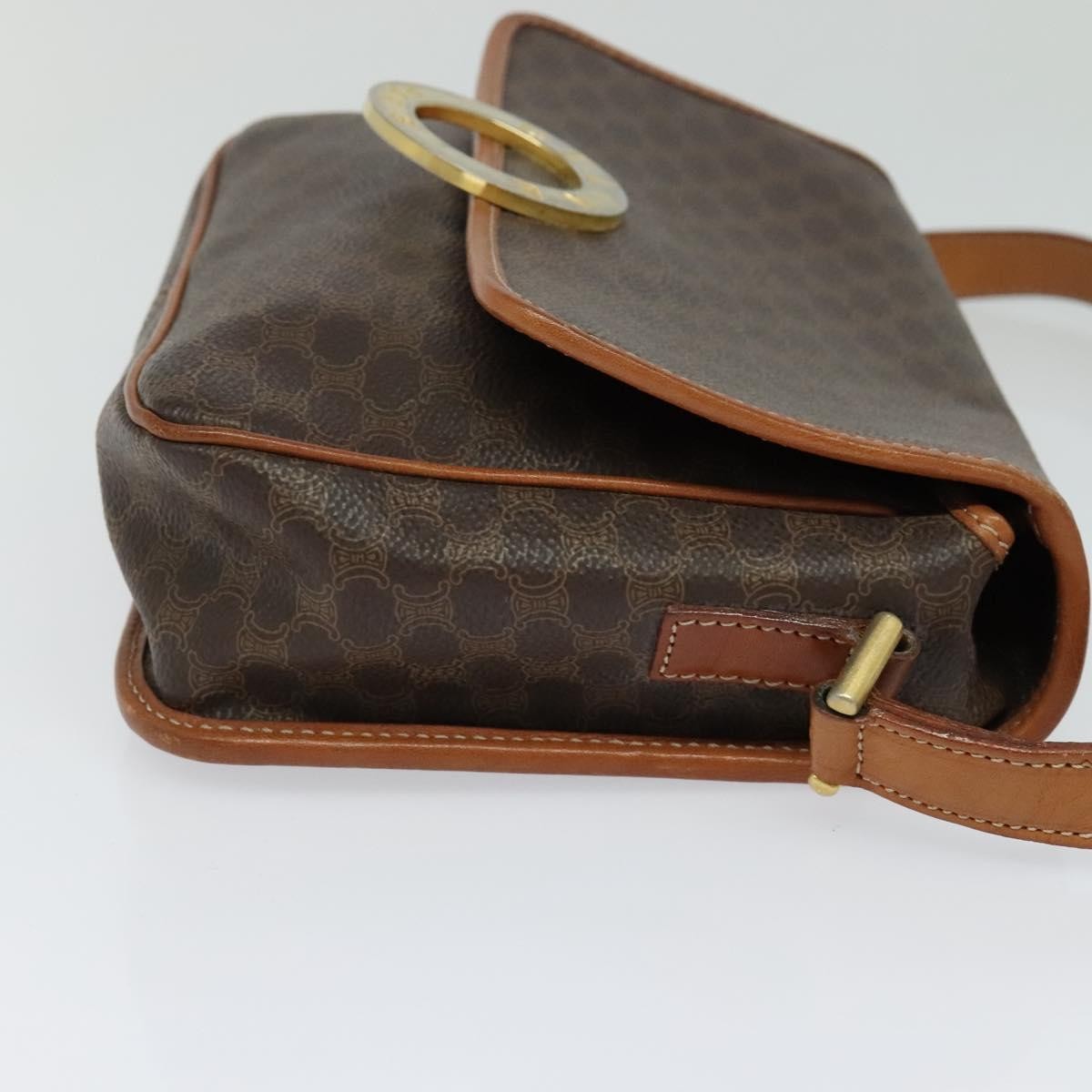 Celine Vintage Macadam Circle Logo Canvas And Leather Brown Canvas Shoulder Bag Bag (Pre-Owned)