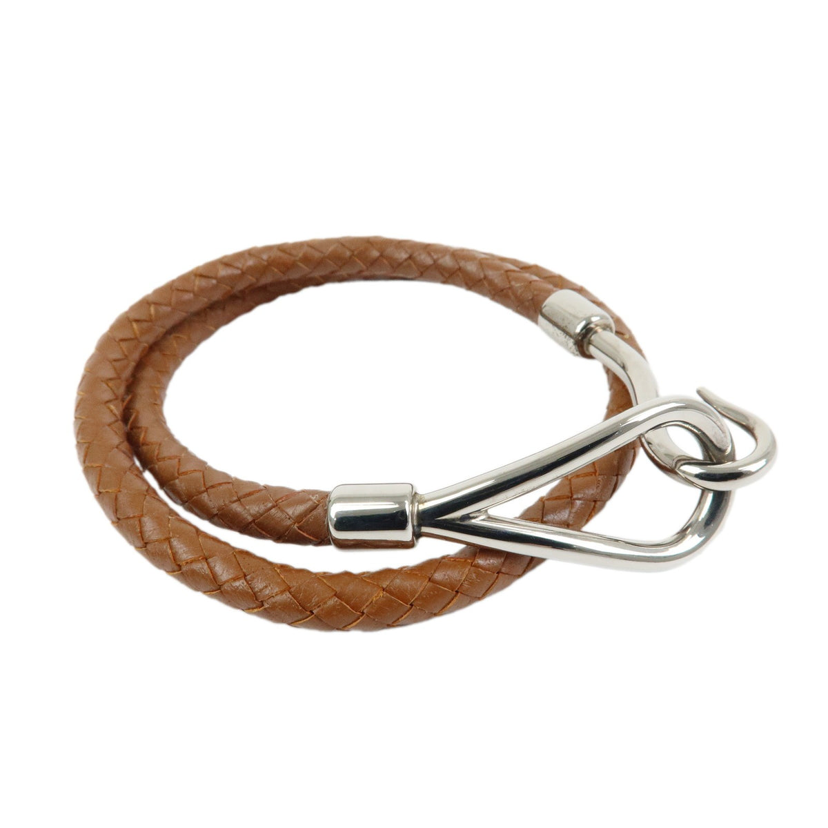 Hermes Jumbo Hook Double Tour Leather And Metal Brown Leather Bracelet Jewelry (Pre-Owned)
