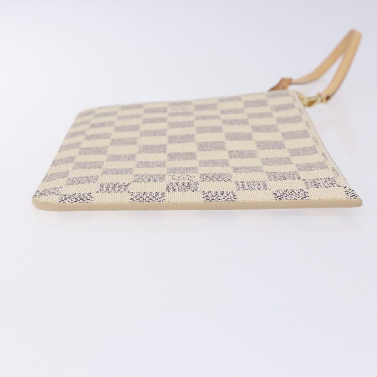 Louis Vuitton Neverfull Pochette Damier Ebene White Canvas Bag (Pre-Owned)