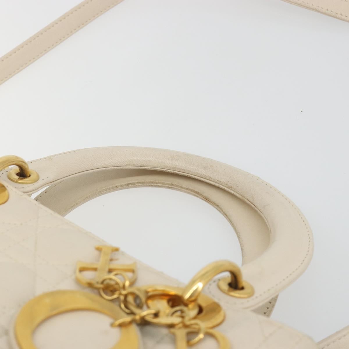 Christian Dior Lady Dior Cannage Quilt Lambskin White Leather Handbag (Pre-Owned)