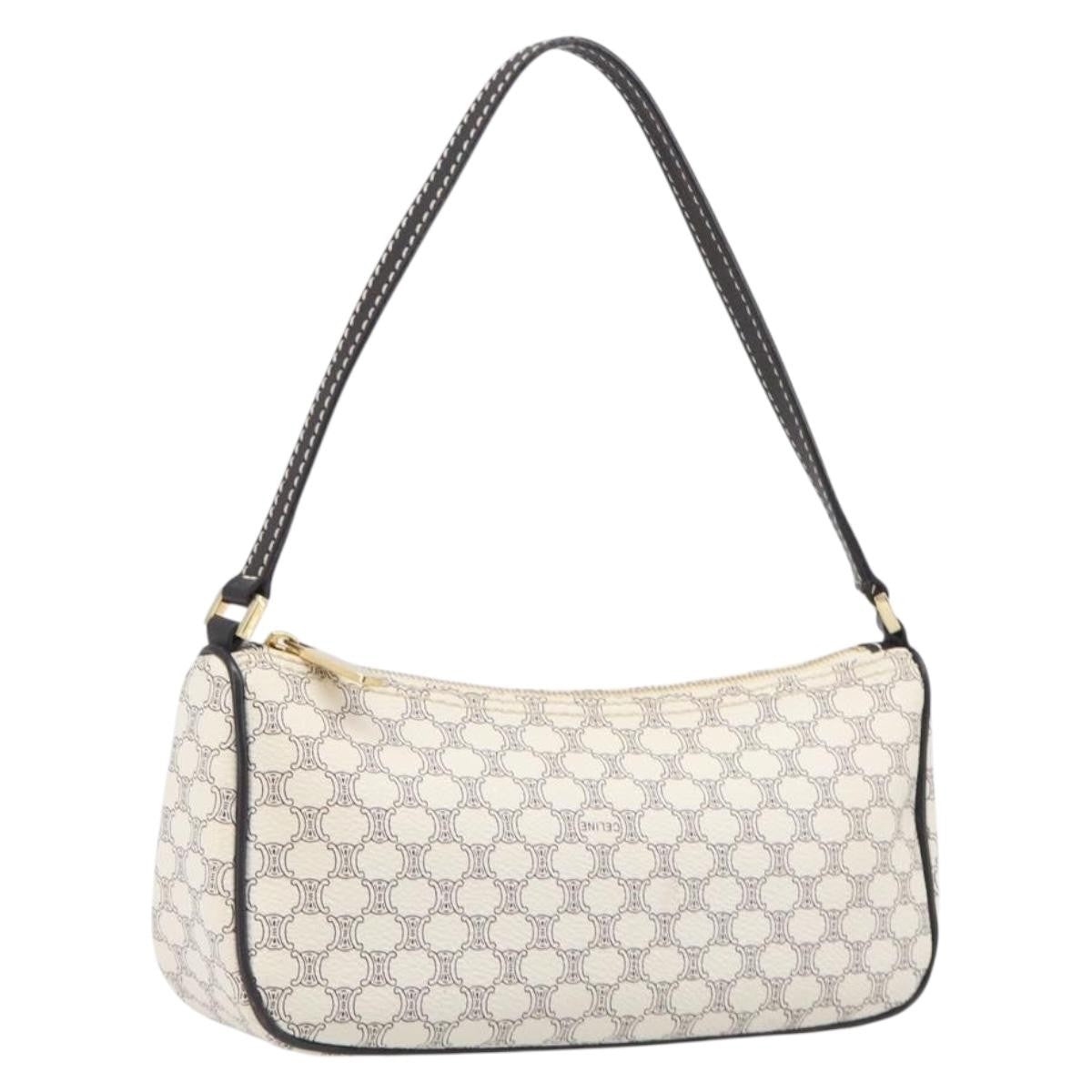 Celine Triomphe Macadam Zip Shoulder Bag Canvas White Pvc Clutche & Pouche Bag (Pre-Owned)