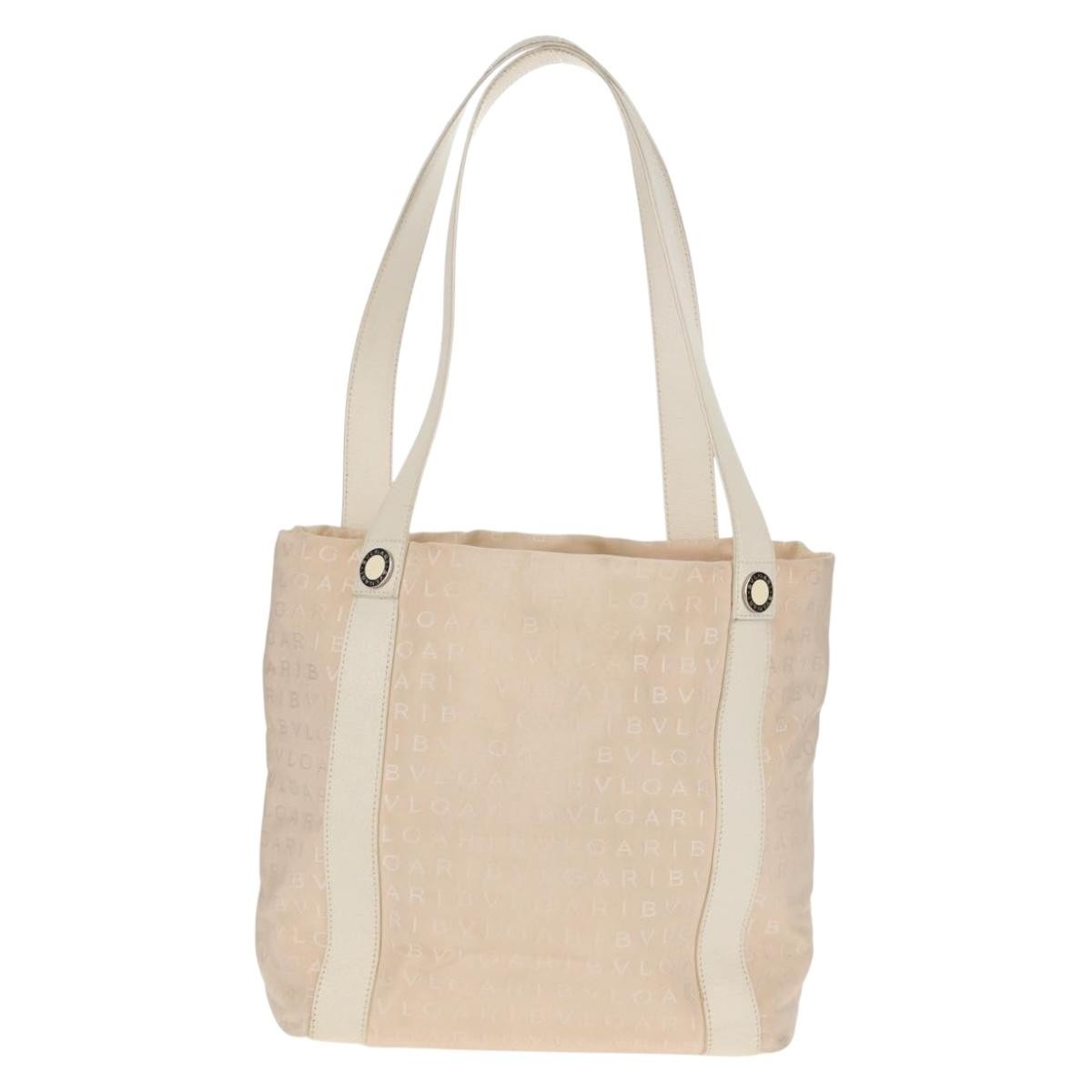 Bvlgari Logomania Canvas Beige Canvas Tote Bag Bag (Pre-Owned)