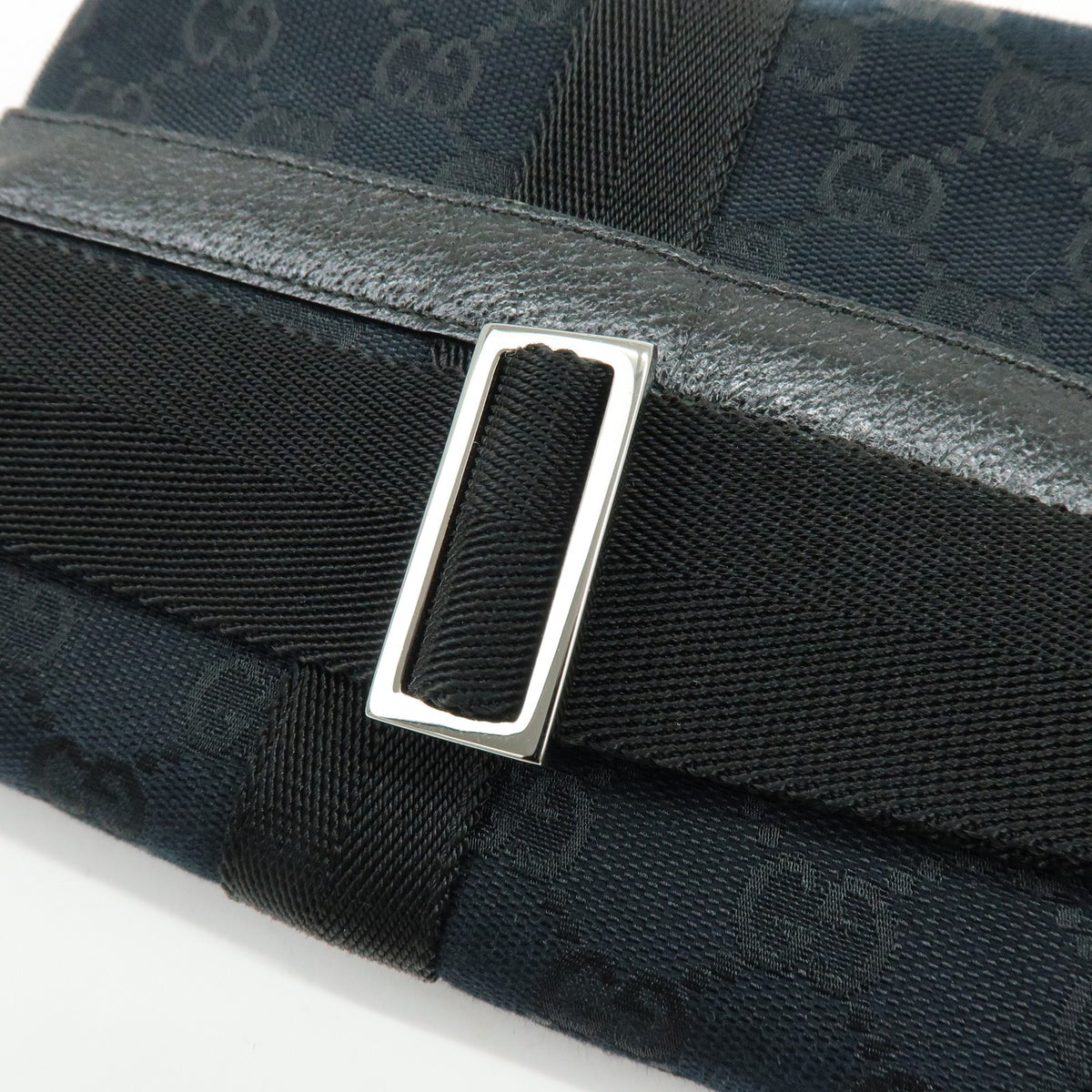 Gucci Buckle Belt Gg Canvas Black Canvas Handbag (Pre-Owned)
