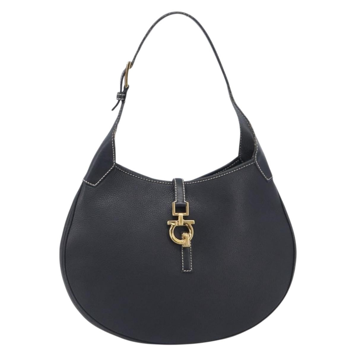 Salvatore Ferragamo Gancini Leather Black Leather Crossbody Bag Bag (Pre-Owned)