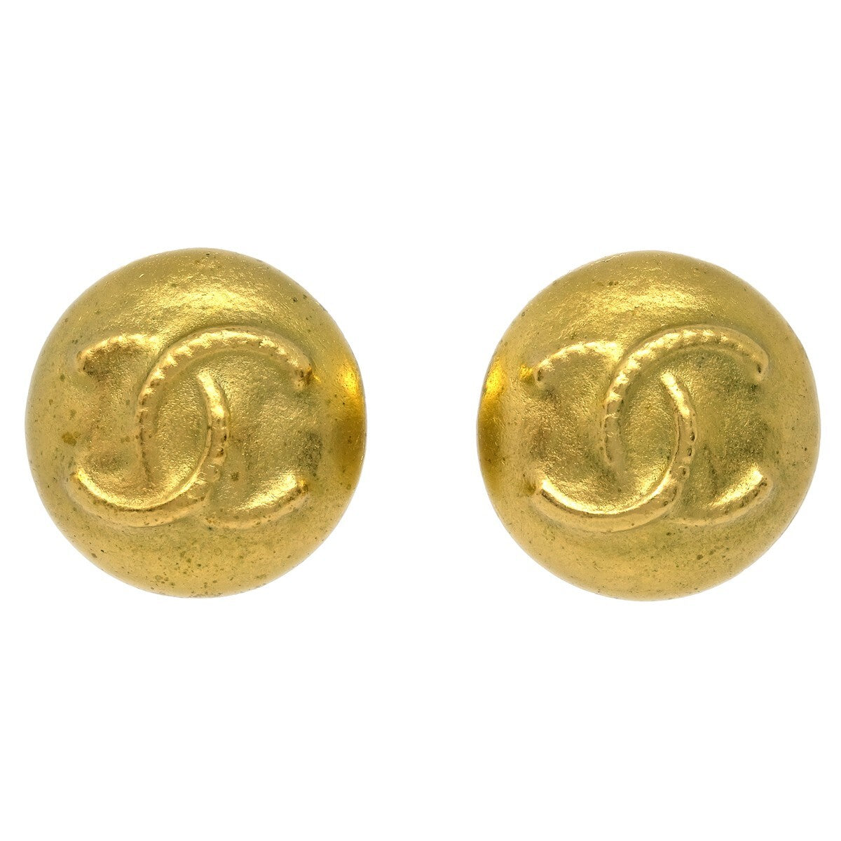 Chanel Vintage Cc Round Clip-On Metal Gold Gold_Plated Earrings Jewelry (Pre-Owned)