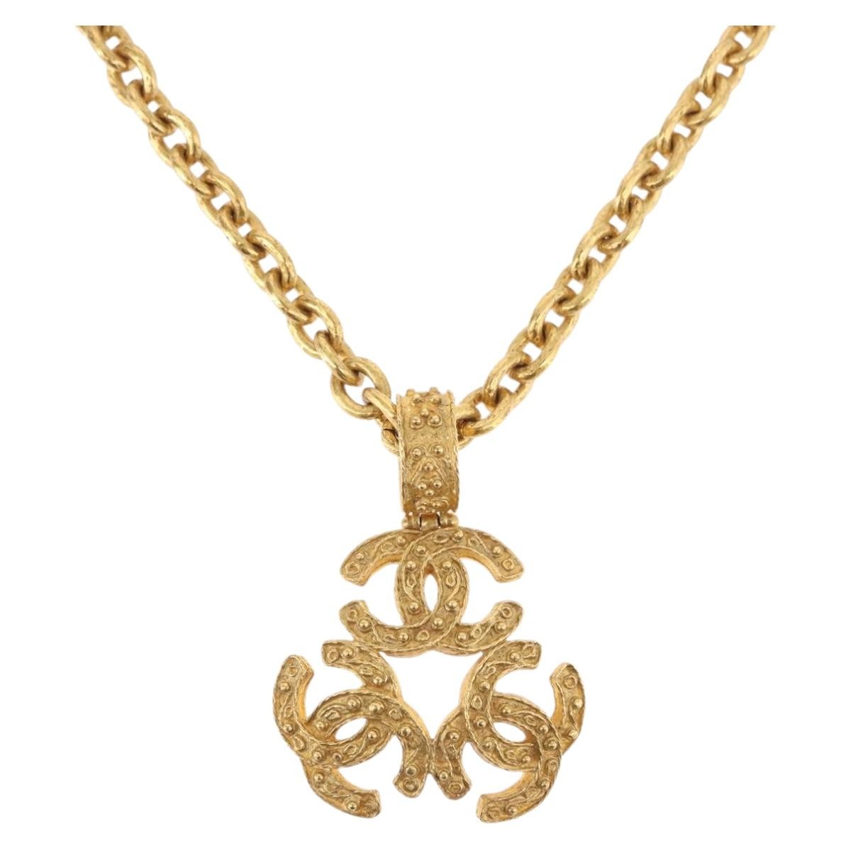 Chanel Vintage Triple Cc Chain Metal Gold Metal Necklace Jewelry (Pre-Owned)