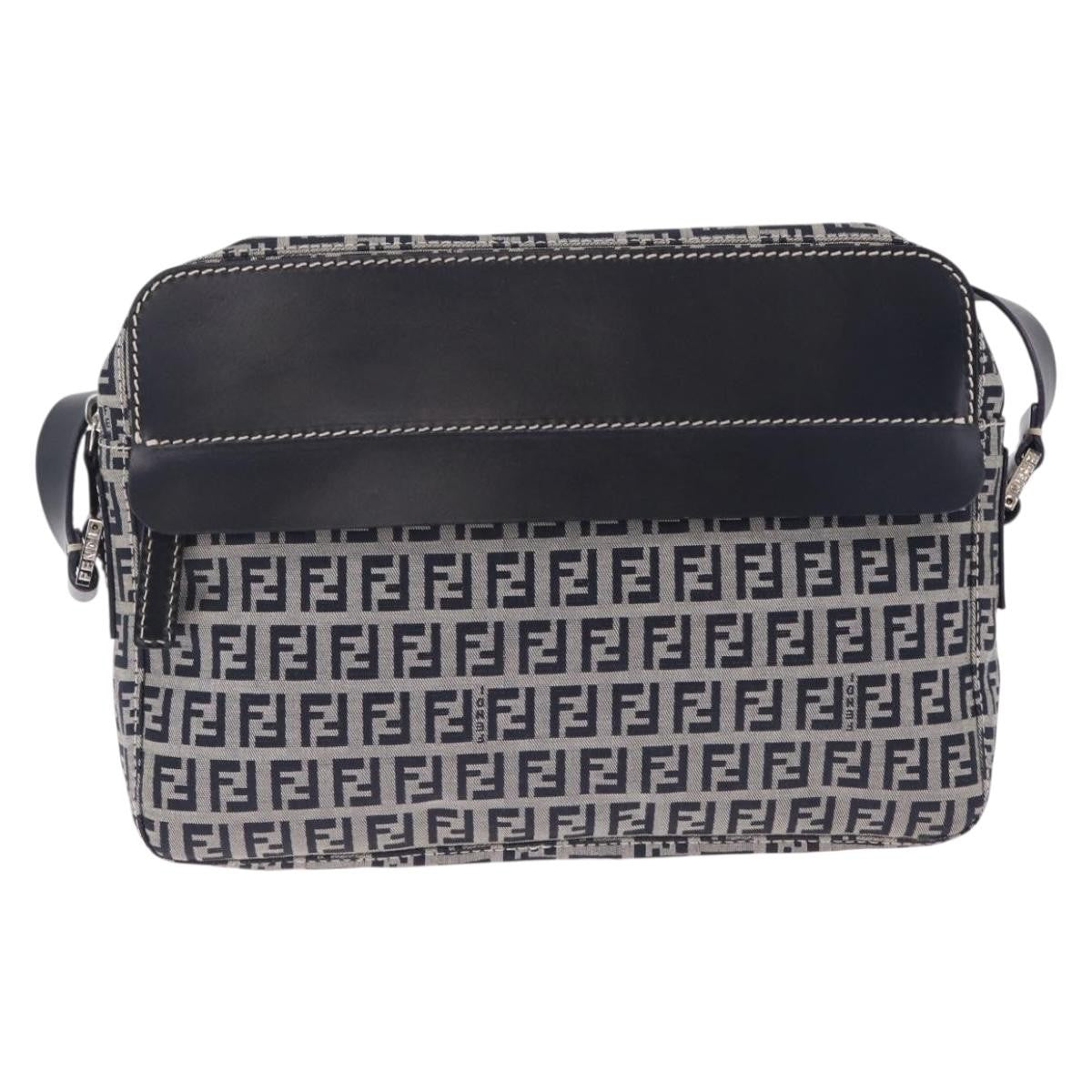 Fendi Shoulder Zucchino Canvas Navy Canvas Shoulder Bag Bag (Pre-Owned)