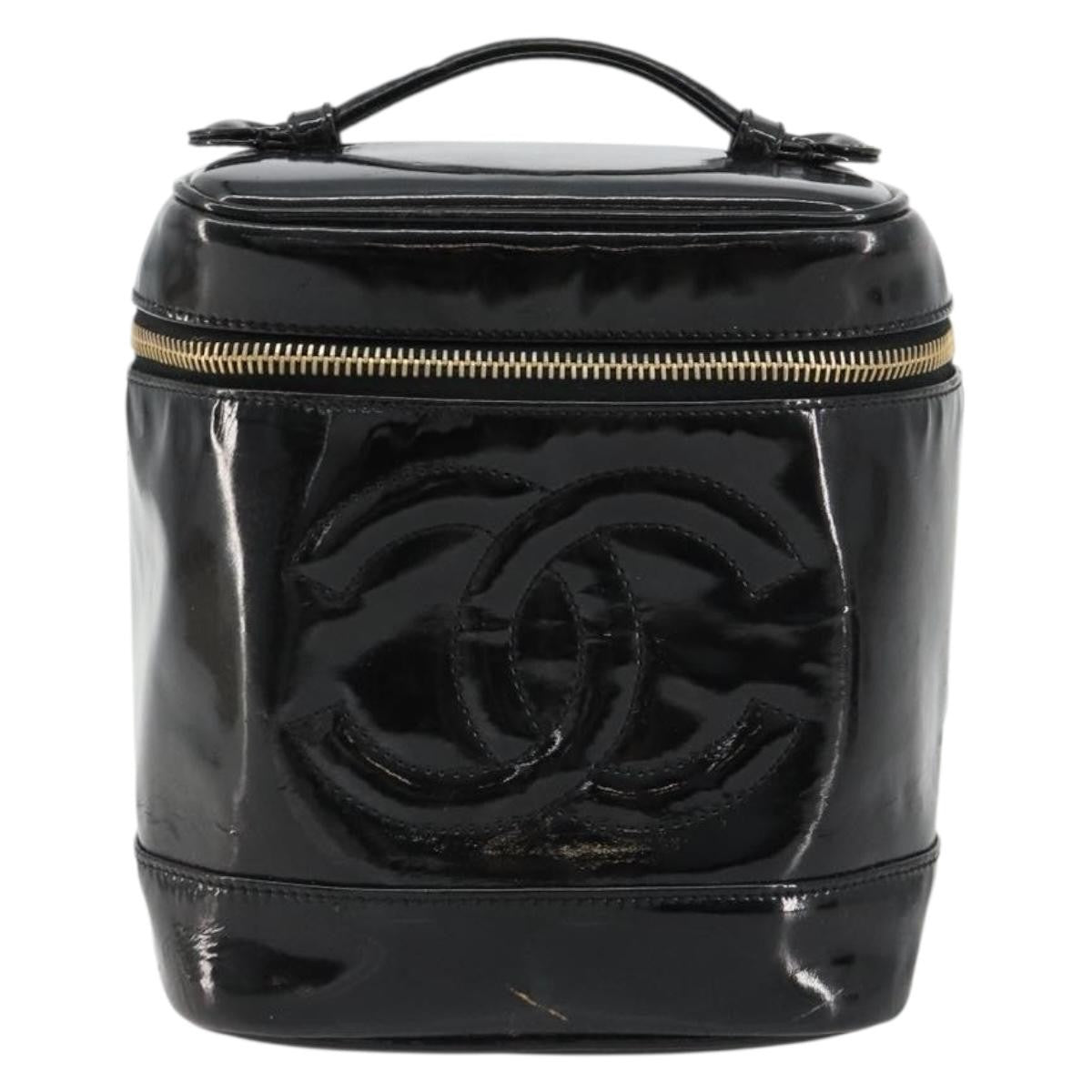 Chanel Vintage Timeless Cosmetic Case Patent Black Patent_Leather Handbag (Pre-Owned)