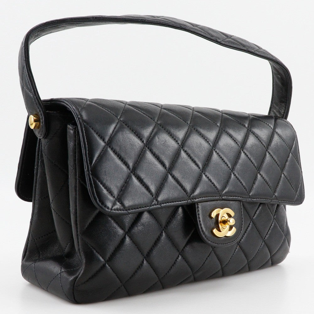 Chanel Vintage Double Sided Quilted Lambskin Black Leather Shoulder Bag Bag (Pre-Owned)
