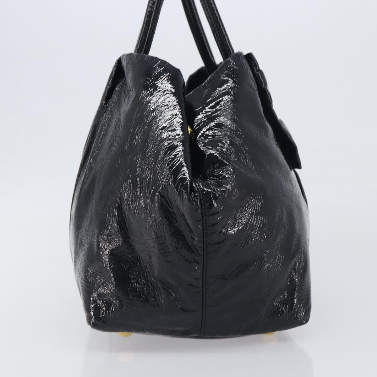 Prada Bow Top Handle Patent Leather Black Patent_Leather Handbag (Pre-Owned)
