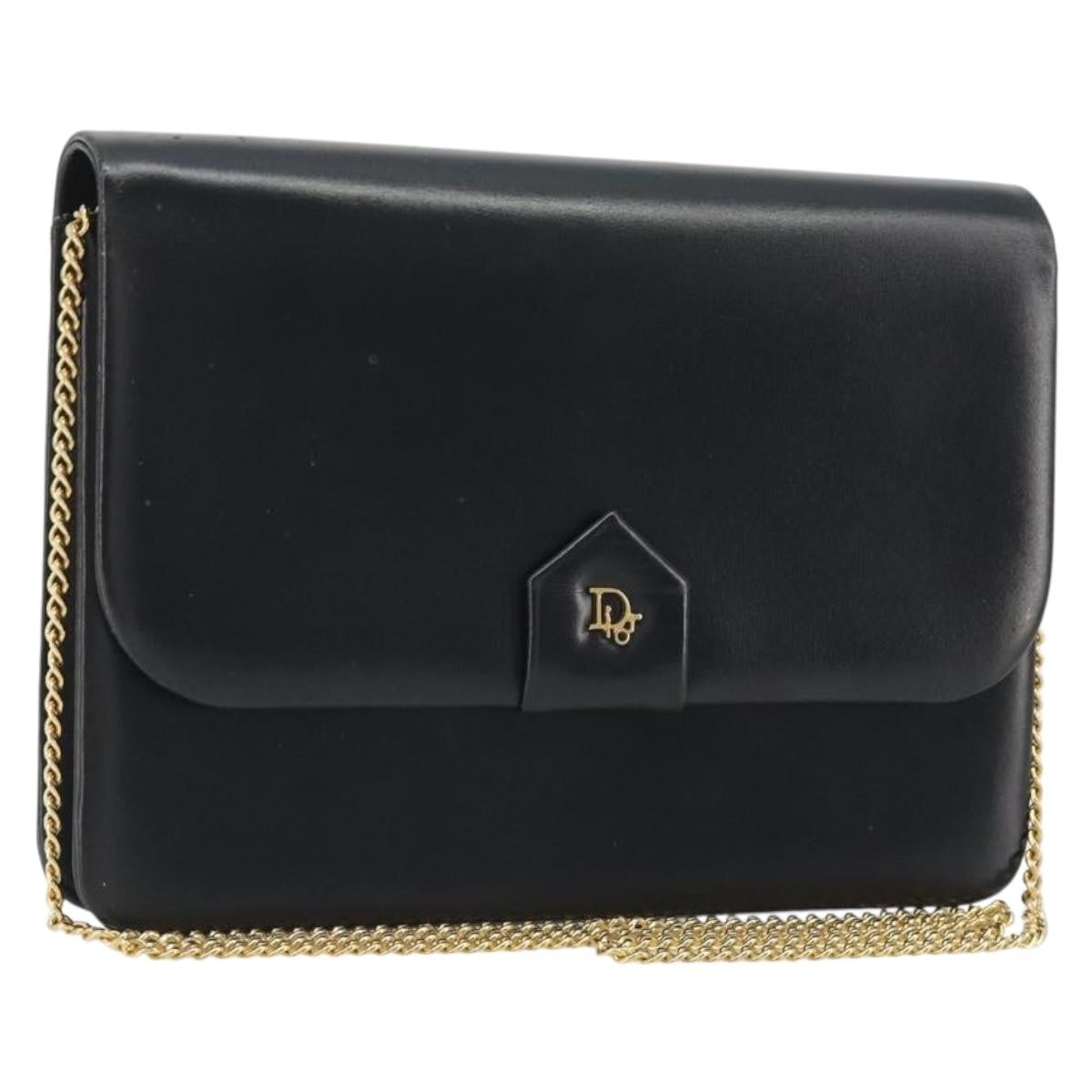 Christian Dior Vintage Clipper Closure Clutch With Logo Leather Black Leather Crossbody Bag Bag (Pre-Owned)