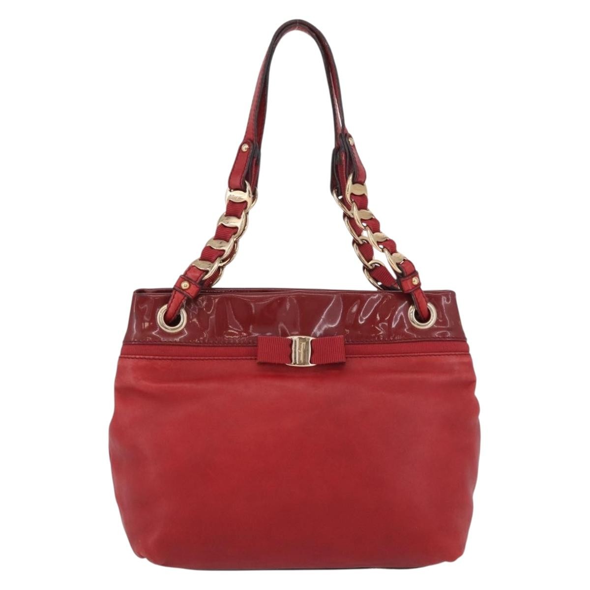Salvatore Ferragamo Vala Tote Leather Red Leather Tote Bag Bag (Pre-Owned)