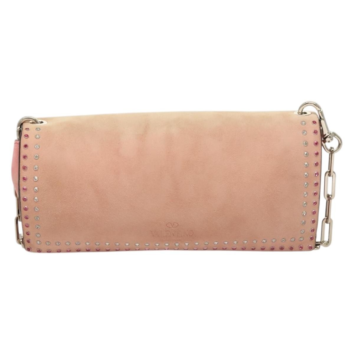 Valentino Garavani Turnlock Chain Suede Pink Suede Shoulder Bag Bag (Pre-Owned)