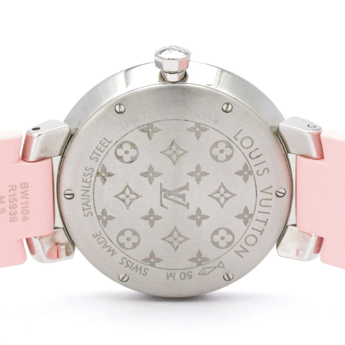 Louis Vuitton Tambour Quartz Stainless Steel And Monogram Rubber Watch (Pre-Owned)