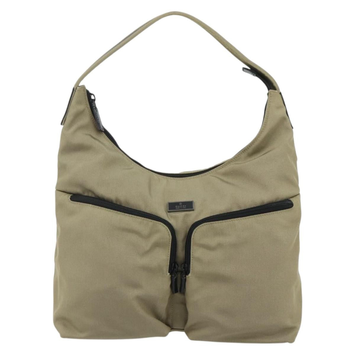 Gucci Double Pocket Hobo Nylon Beige Nylon Shoulder Bag Bag (Pre-Owned)