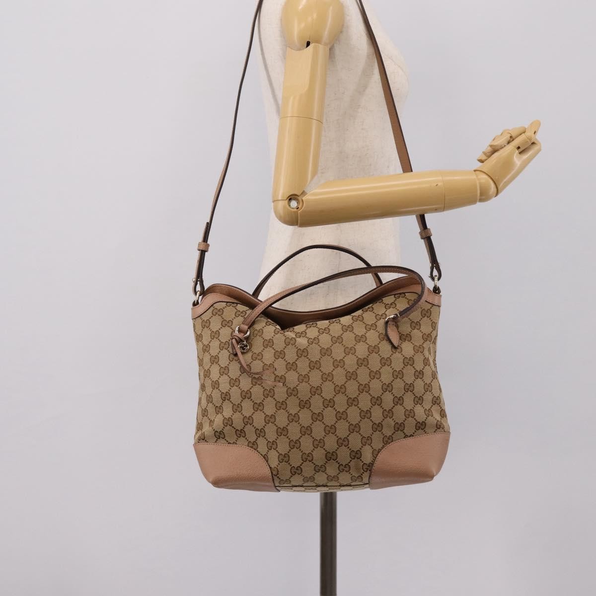 Gucci Bree Convertible Top Handle Gg Canvas With Leather Beige Canvas Handbag (Pre-Owned)
