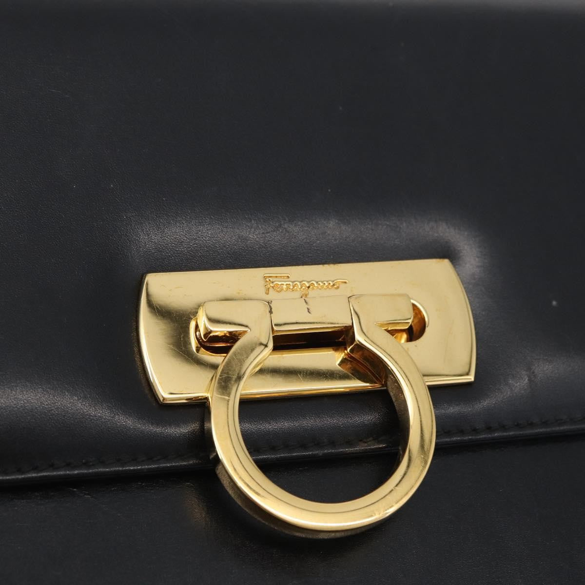 Salvatore Ferragamo Gancini Flap Leather Black Leather Shoulder Bag Bag (Pre-Owned)