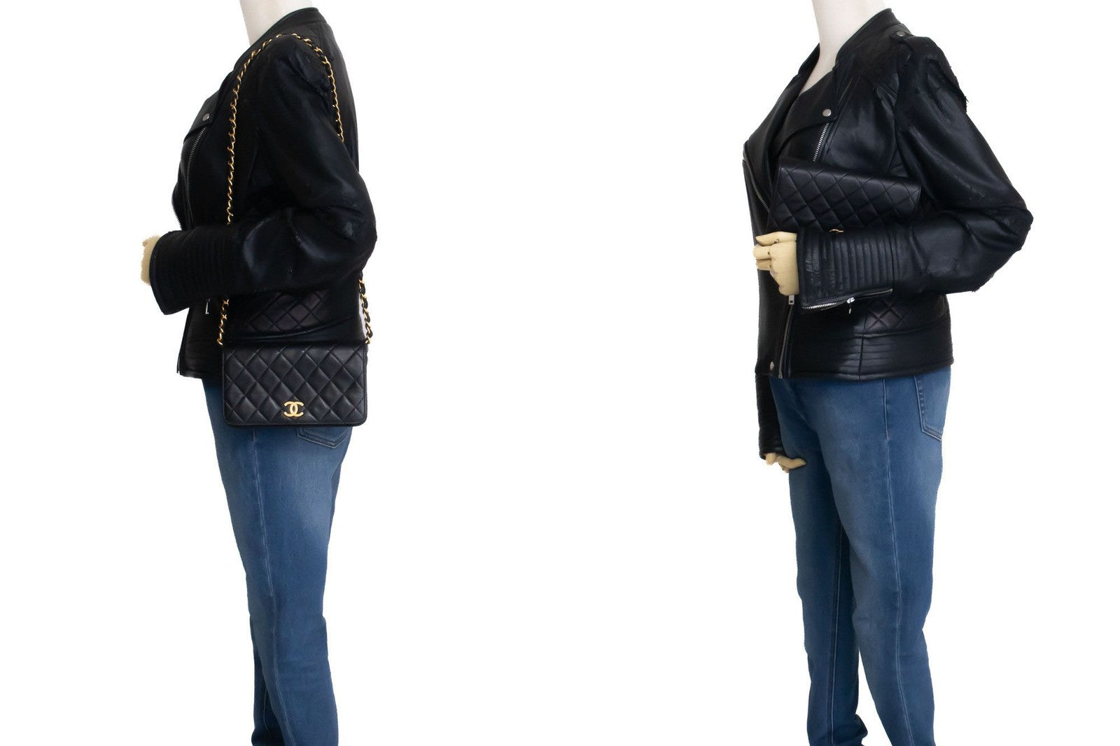Chanel Vintage Full Flap Quilted Lambskin Black Leather Shoulder Bag Bag (Pre-Owned)