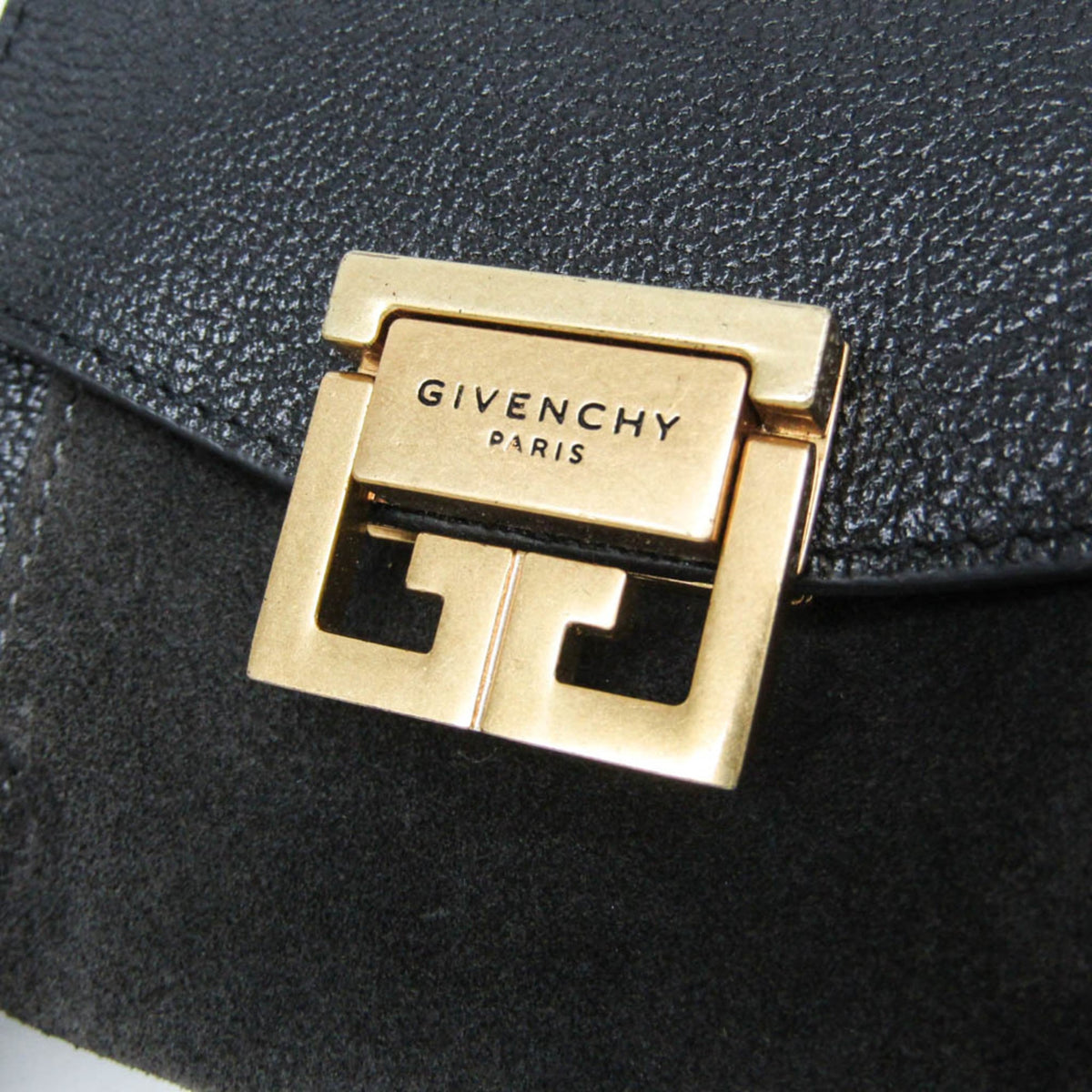 Givenchy Gv3 Flap Leather With Suede Black Leather Handbag (Pre-Owned)