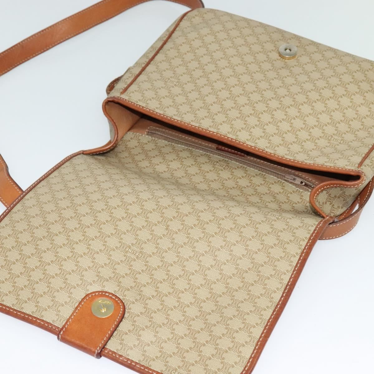 Celine Vintage Macadam Canvas And Leather Beige Canvas Shoulder Bag Bag (Pre-Owned)