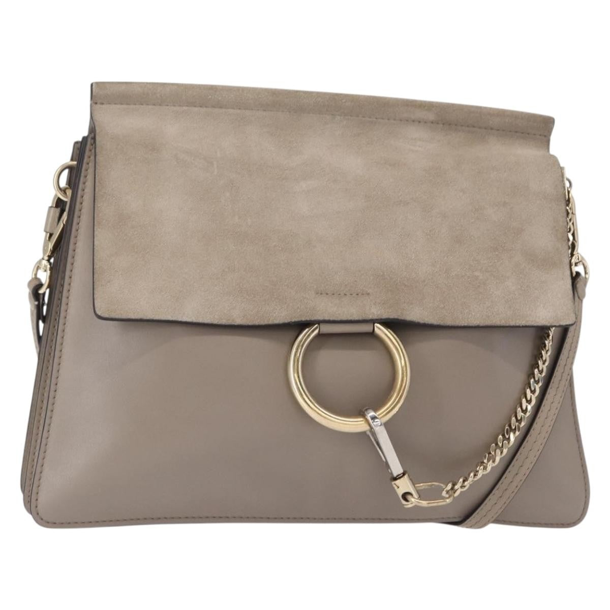 Chloe Faye Leather And Suede Beige Suede Shoulder Bag Bag (Pre-Owned)